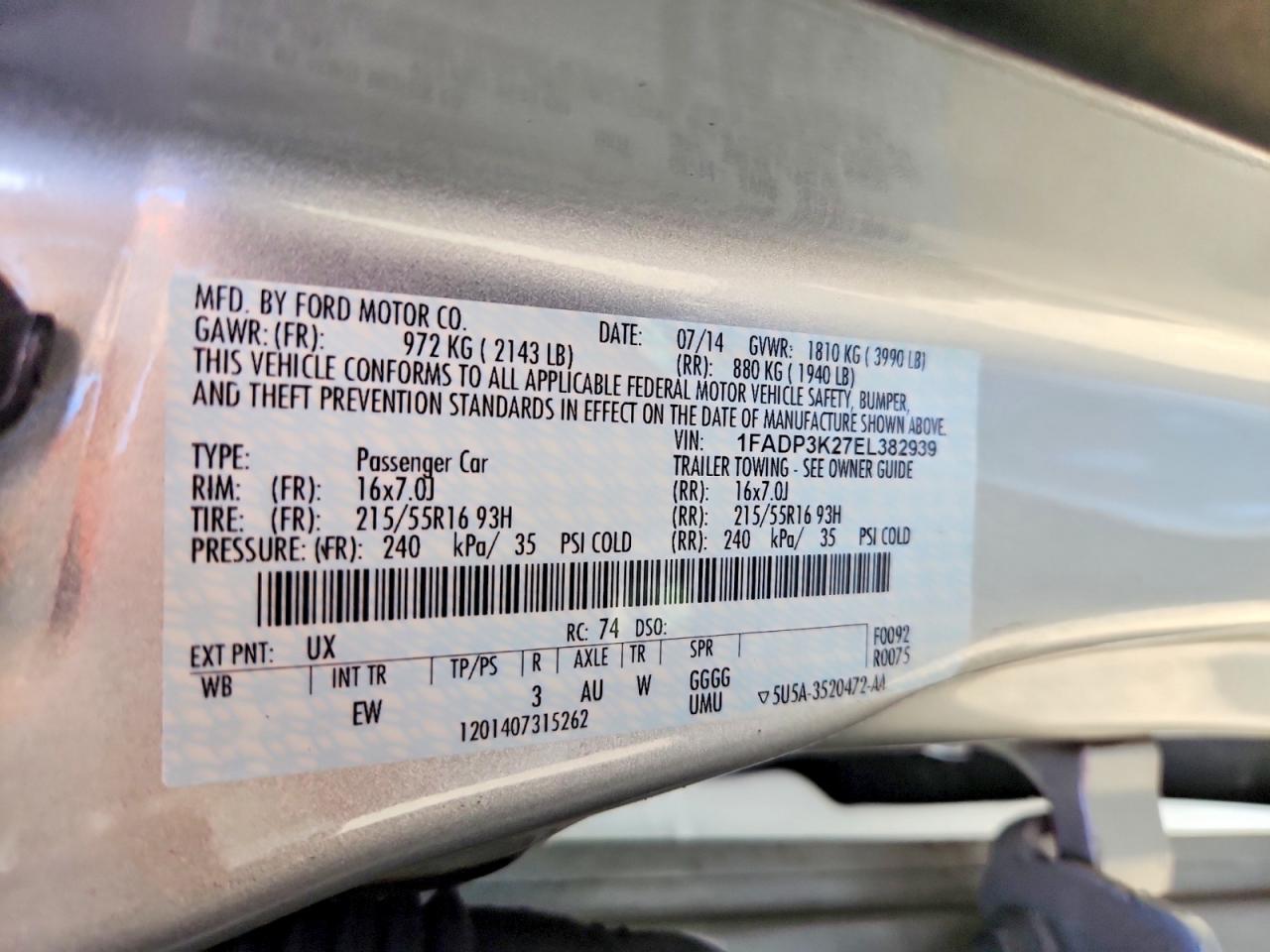 2014 Ford Focus Se Silver vin: 1FADP3K27EL382939