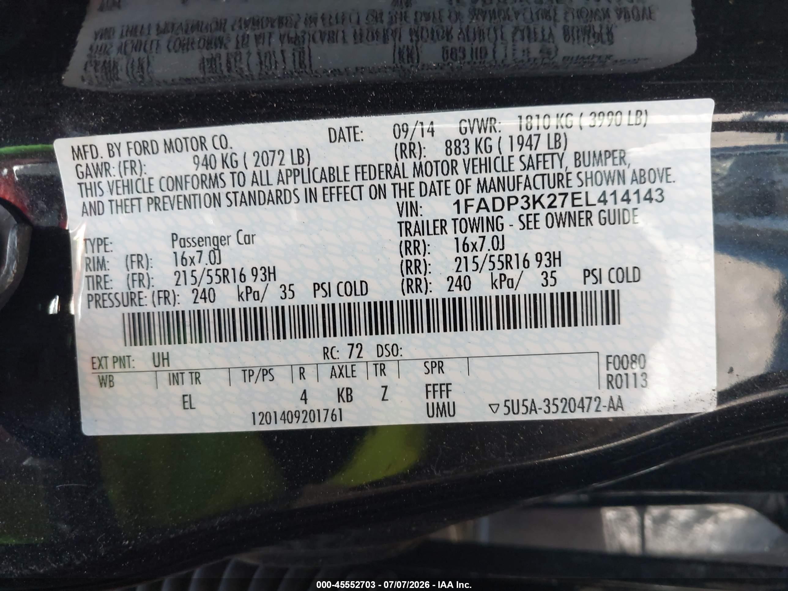 2014 Ford Focus Se Black vin: 1FADP3K27EL414143