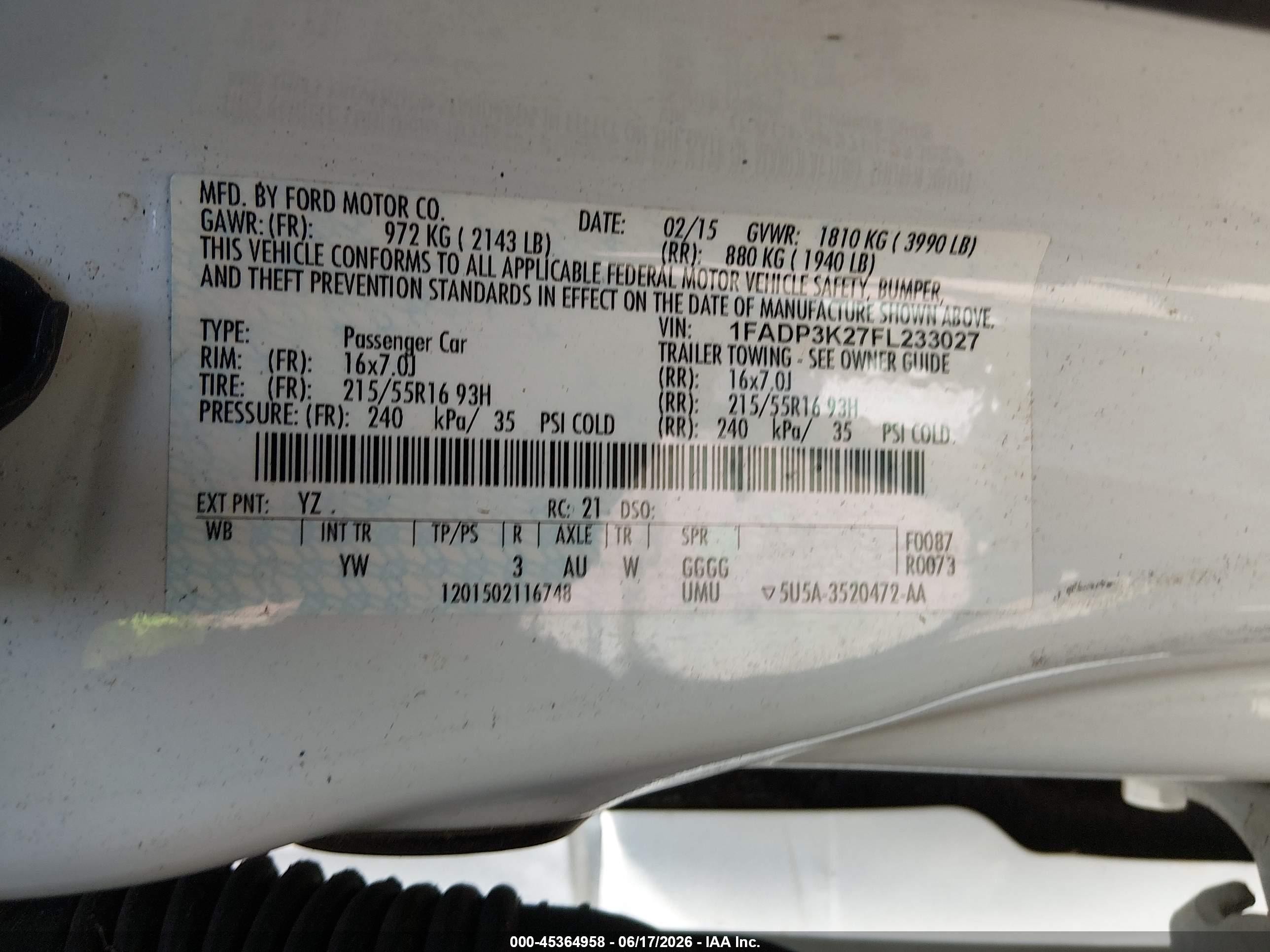 2015 Ford Focus Se White vin: 1FADP3K27FL233027