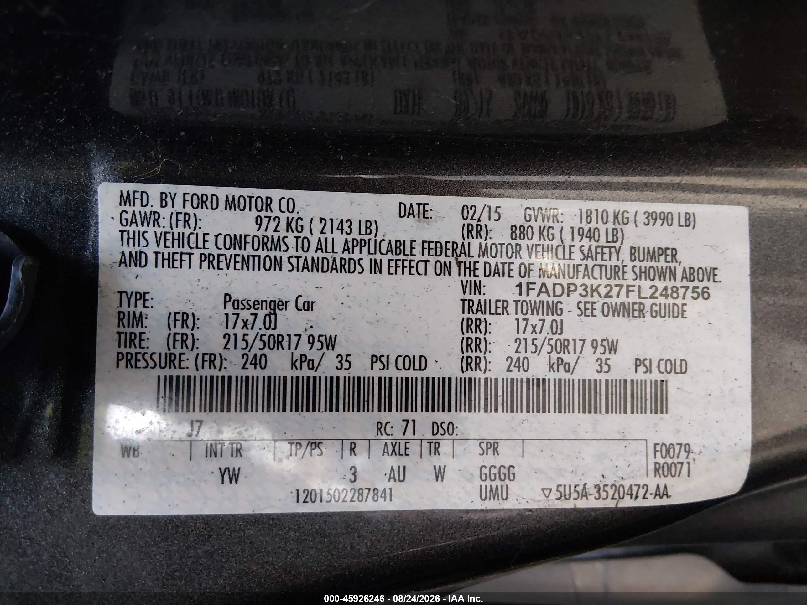 2015 Ford Focus Se Gray vin: 1FADP3K27FL248756