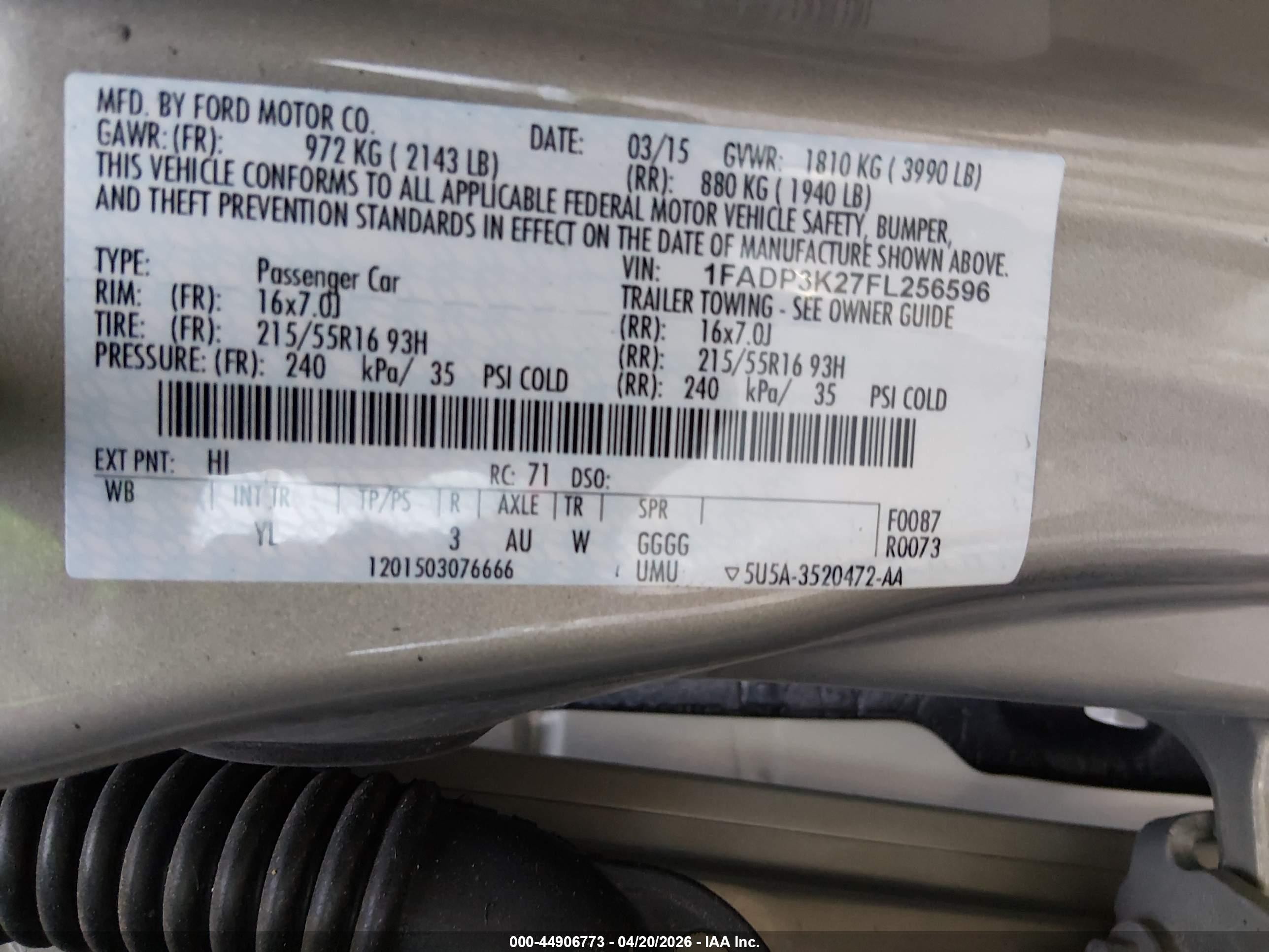 2015 Ford Focus Se Champagne vin: 1FADP3K27FL256596