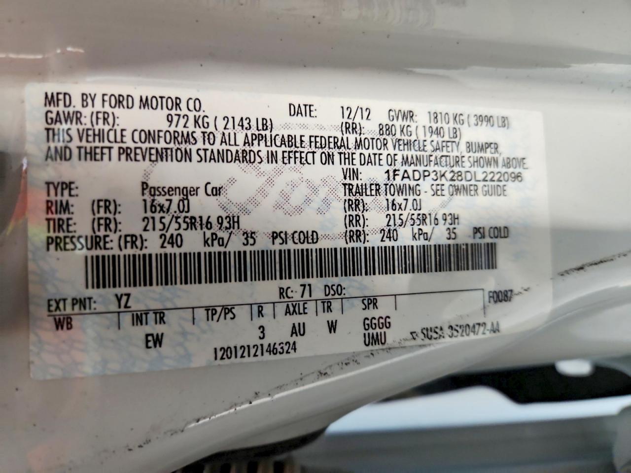 2013 Ford Focus Se White vin: 1FADP3K28DL222096
