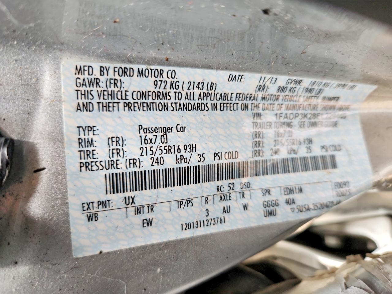 2014 Ford Focus Se Silver vin: 1FADP3K28EL229440