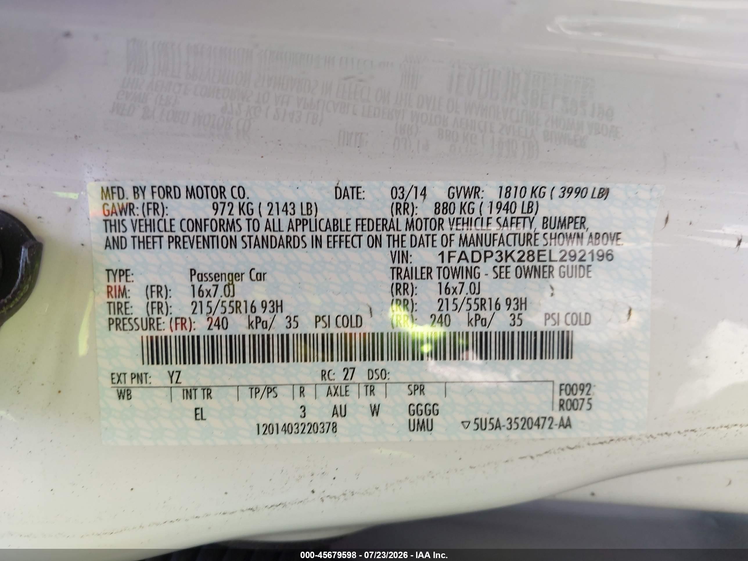 2014 Ford Focus Se White vin: 1FADP3K28EL292196