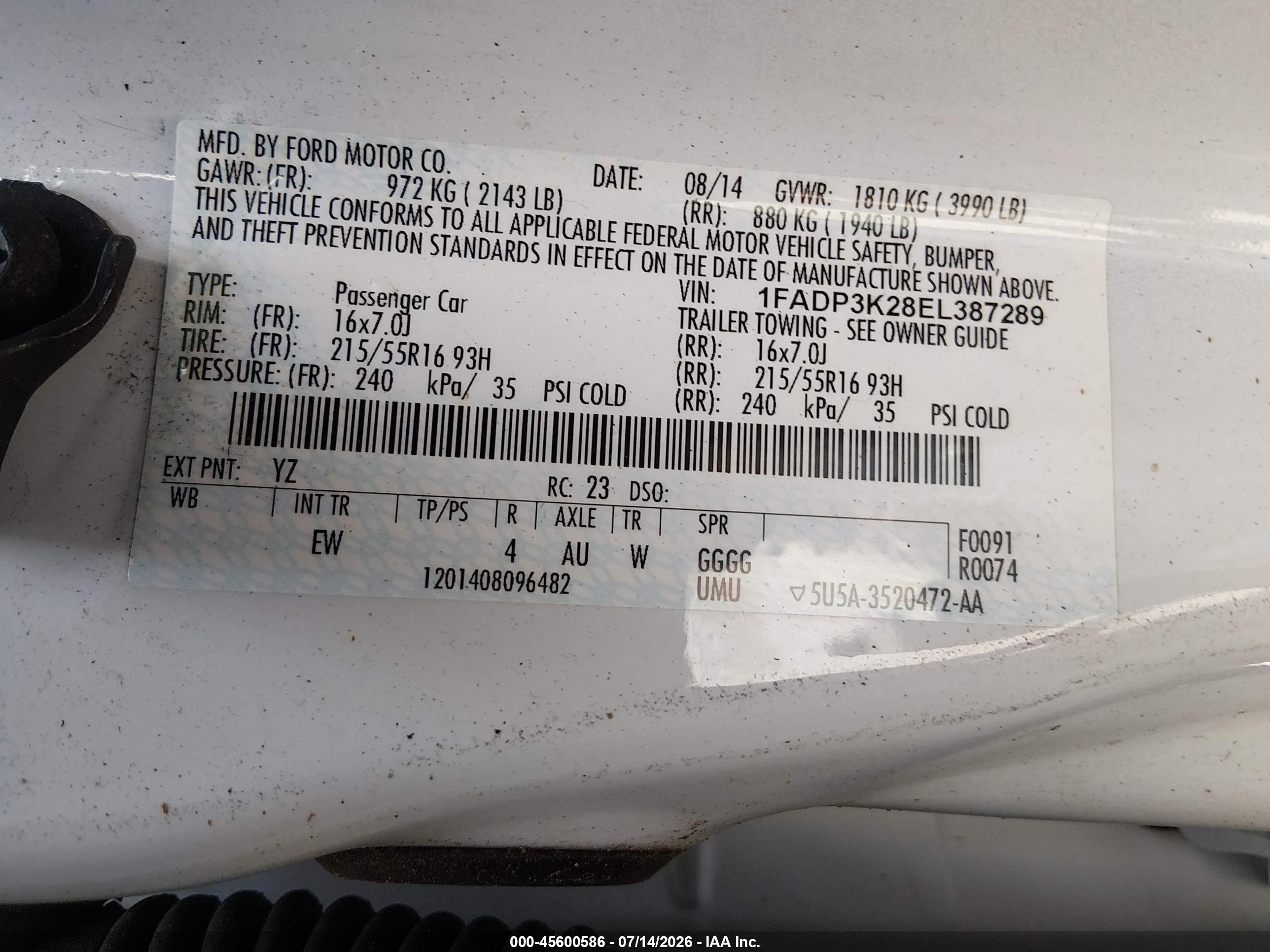2014 Ford Focus Se White vin: 1FADP3K28EL387289