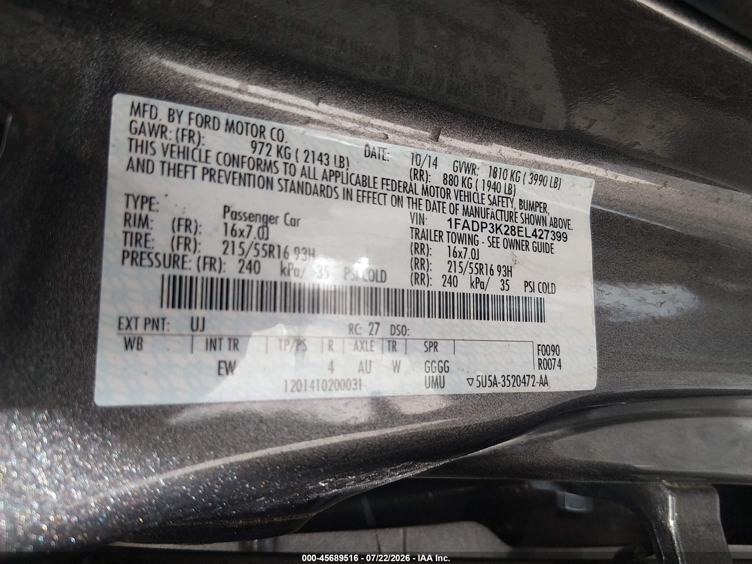 2014 Ford Focus Se Gray vin: 1FADP3K28EL427399