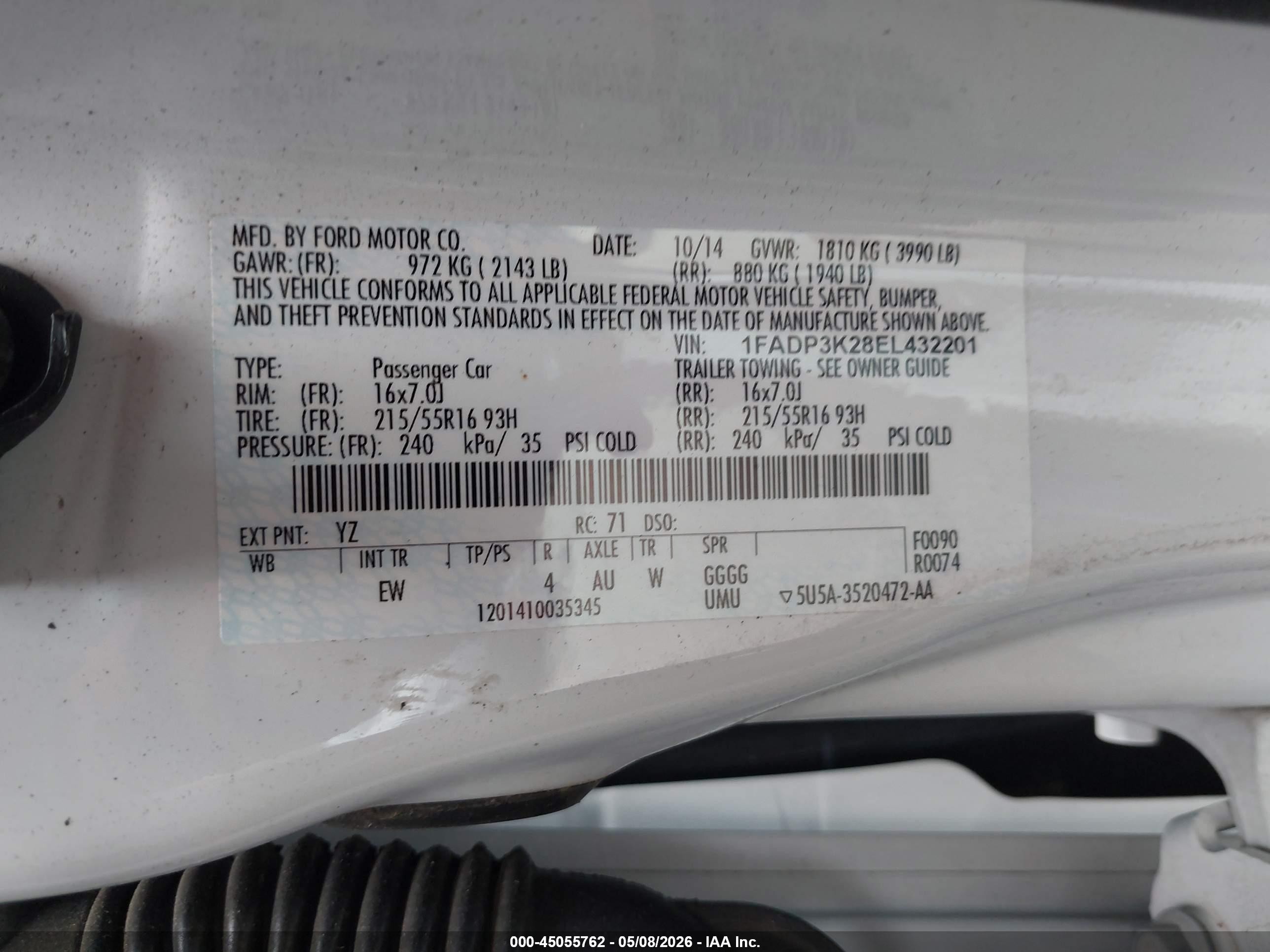 2014 Ford Focus Se White vin: 1FADP3K28EL432201