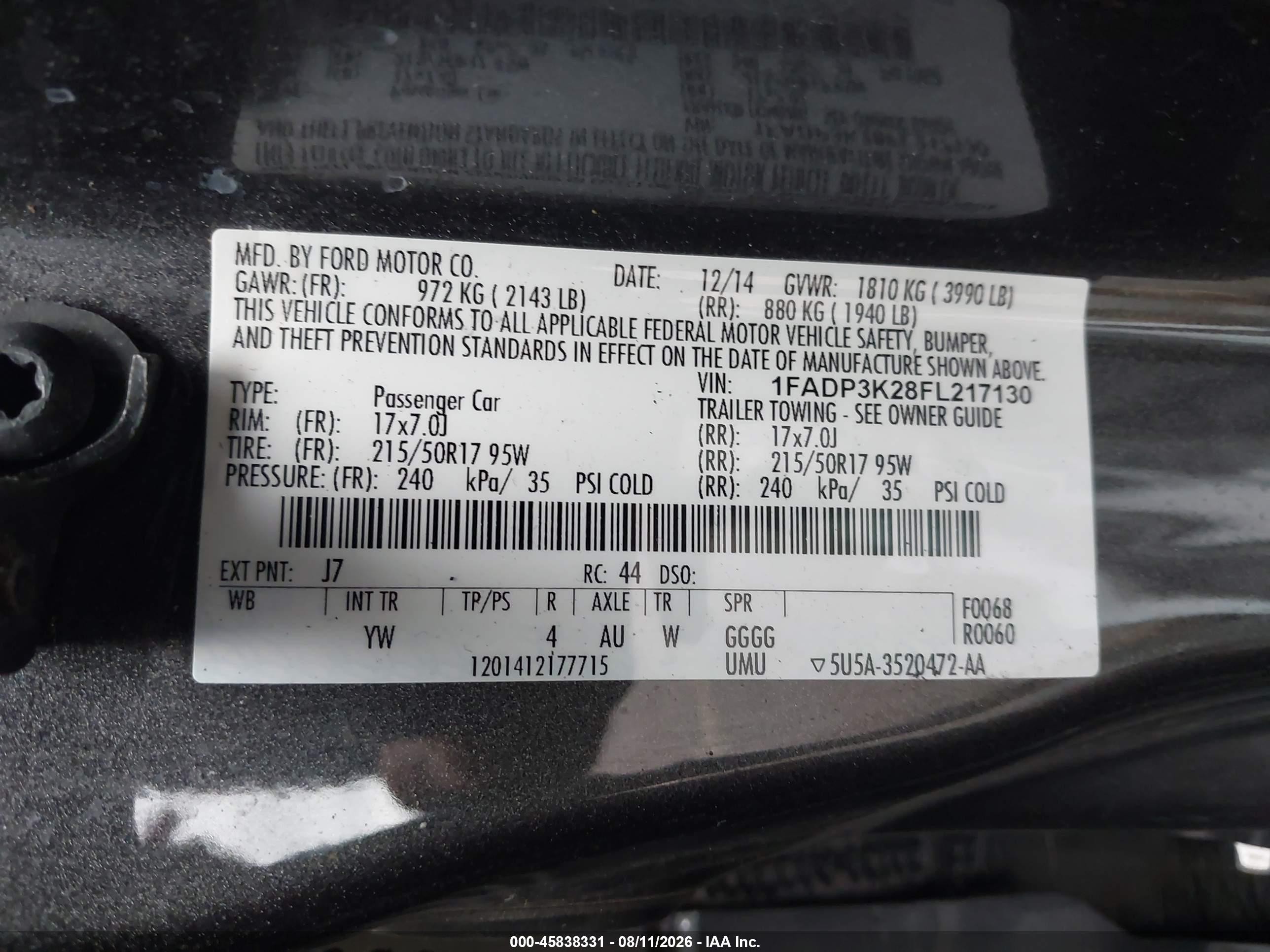 2015 Ford Focus Se Gray vin: 1FADP3K28FL217130