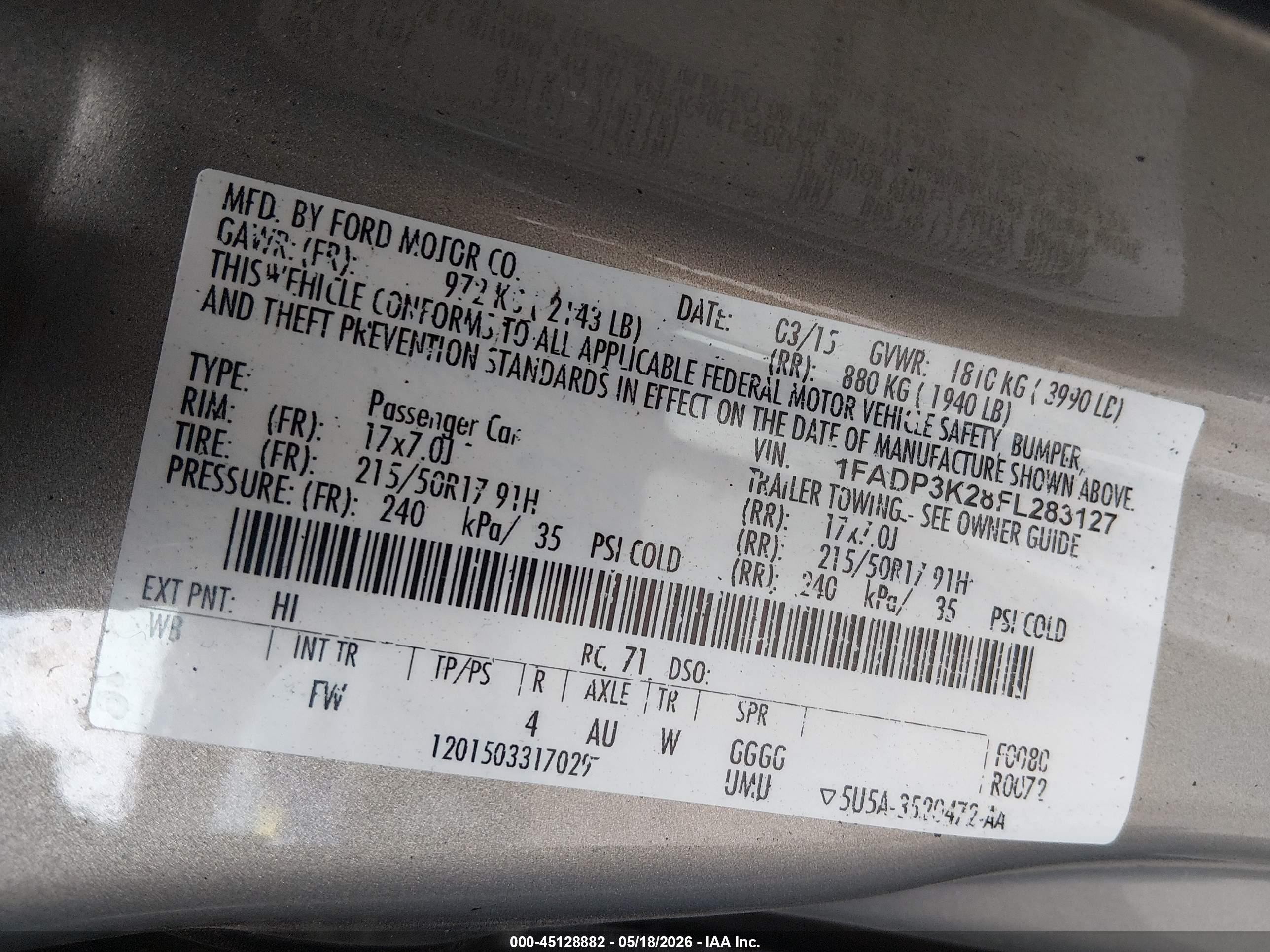 2015 Ford Focus Se Tan vin: 1FADP3K28FL283127