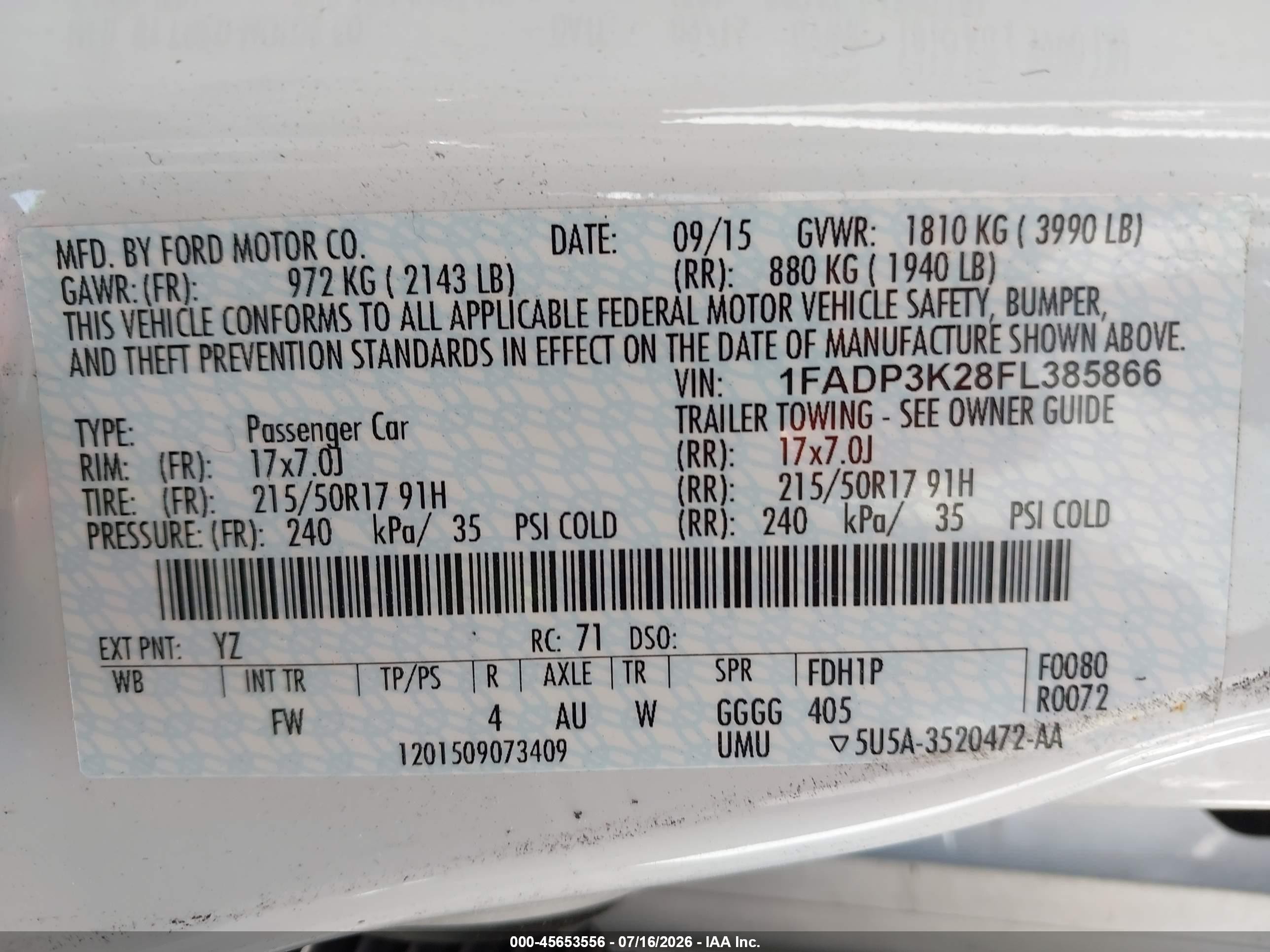 2015 Ford Focus Se White vin: 1FADP3K28FL385866