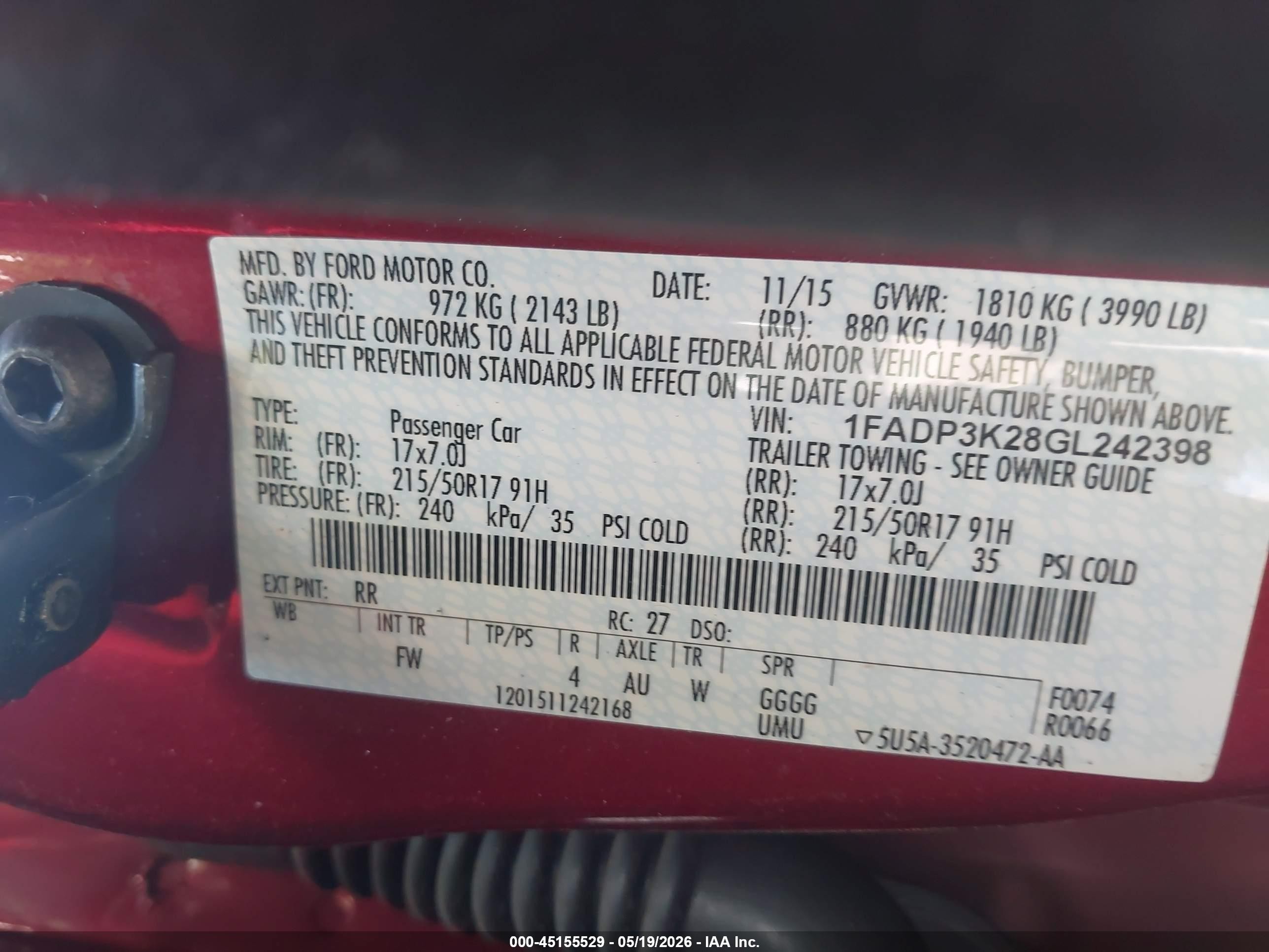 2016 Ford Focus Se Red vin: 1FADP3K28GL242398
