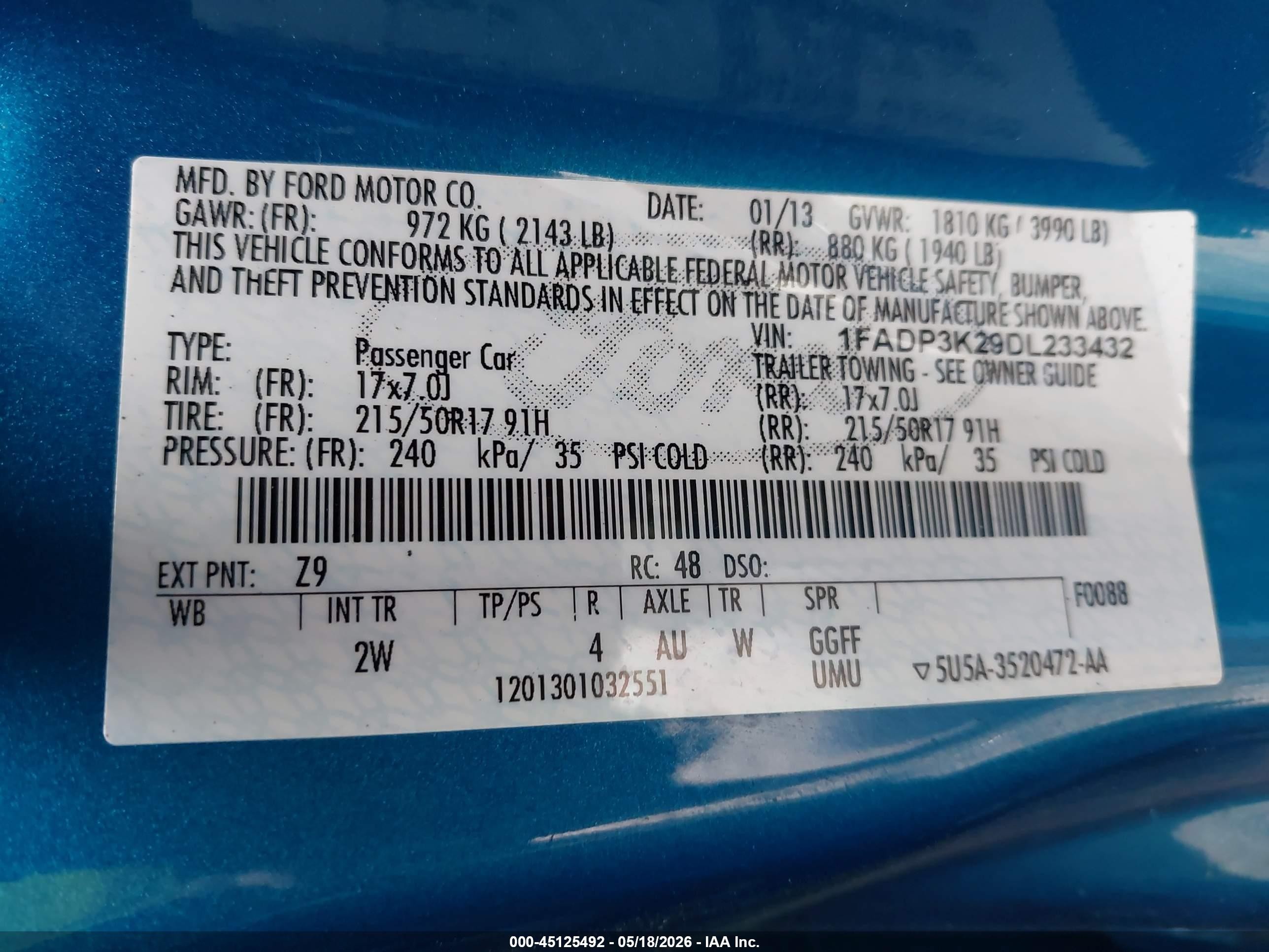 2013 Ford Focus Se Blue vin: 1FADP3K29DL233432