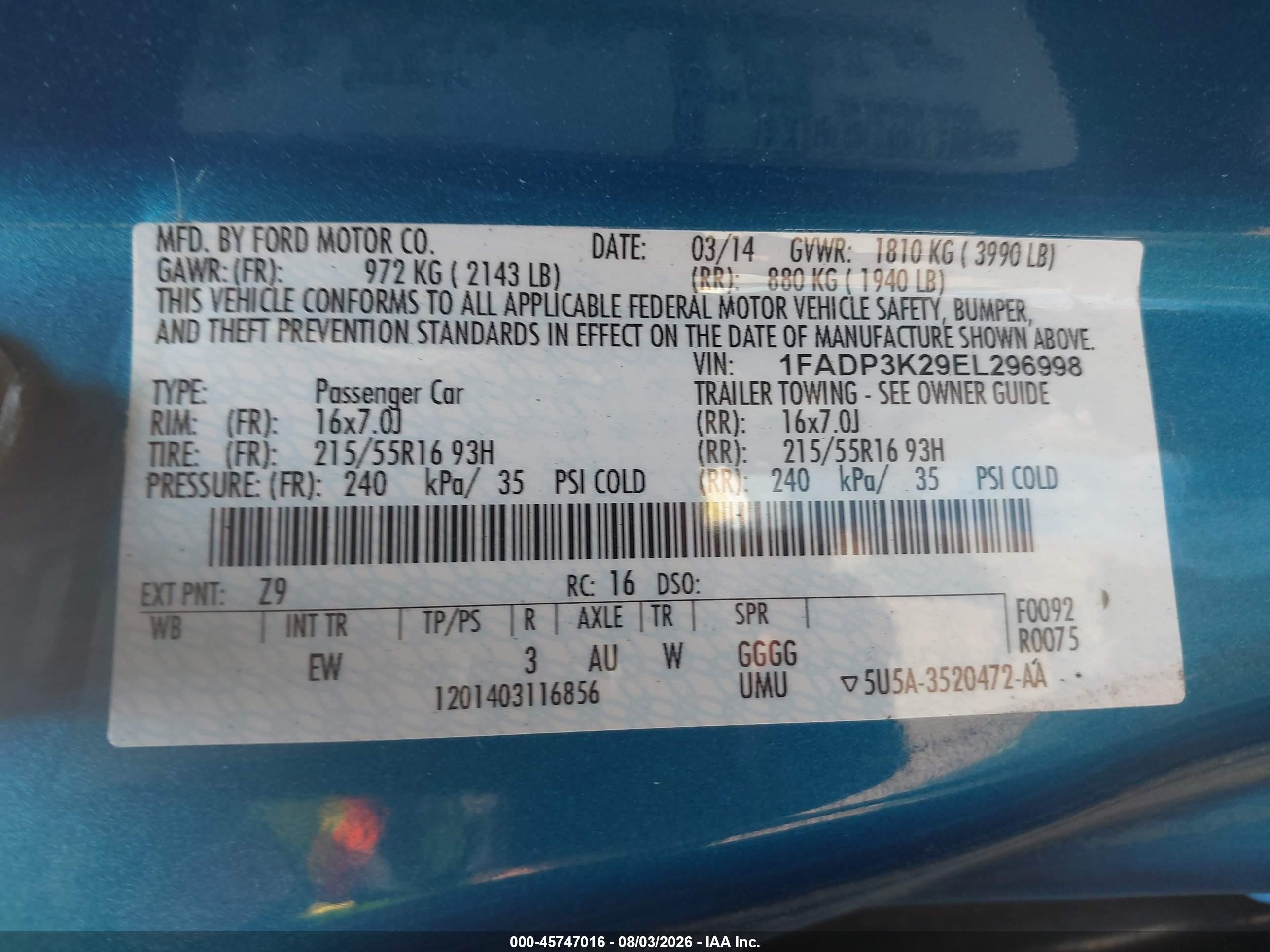 2014 Ford Focus Se Blue vin: 1FADP3K29EL296998