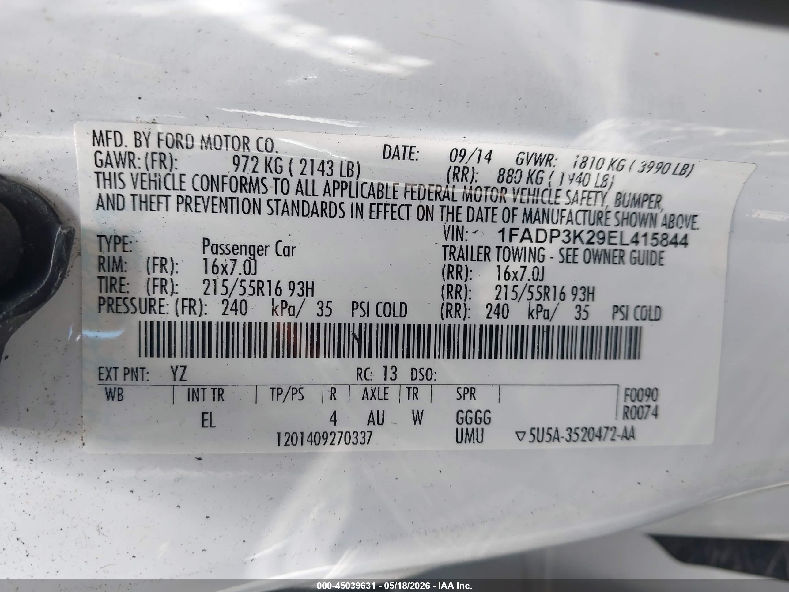 2014 Ford Focus Se Белый vin: 1FADP3K29EL415844