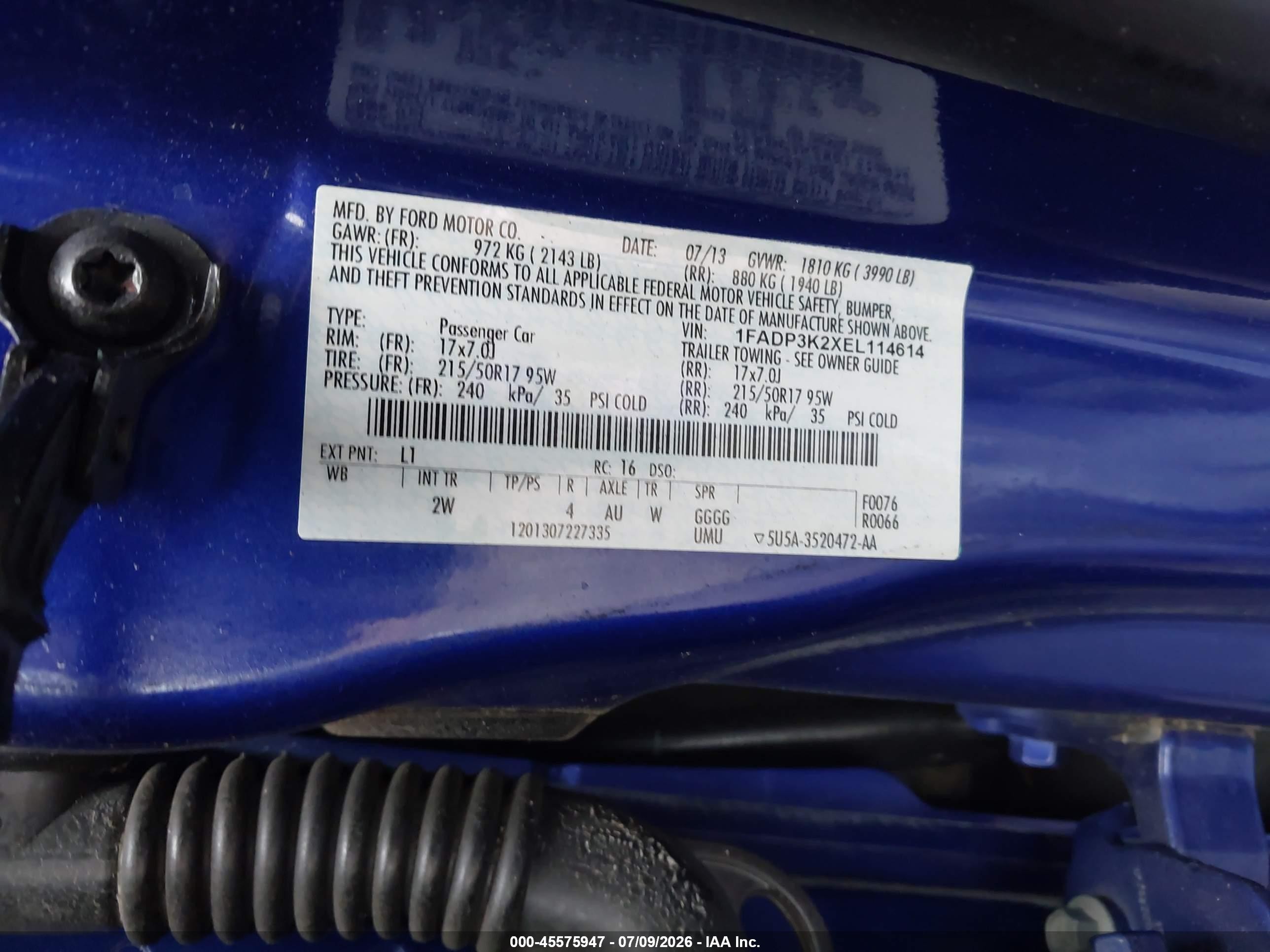 2014 Ford Focus Se Blue vin: 1FADP3K2XEL114614
