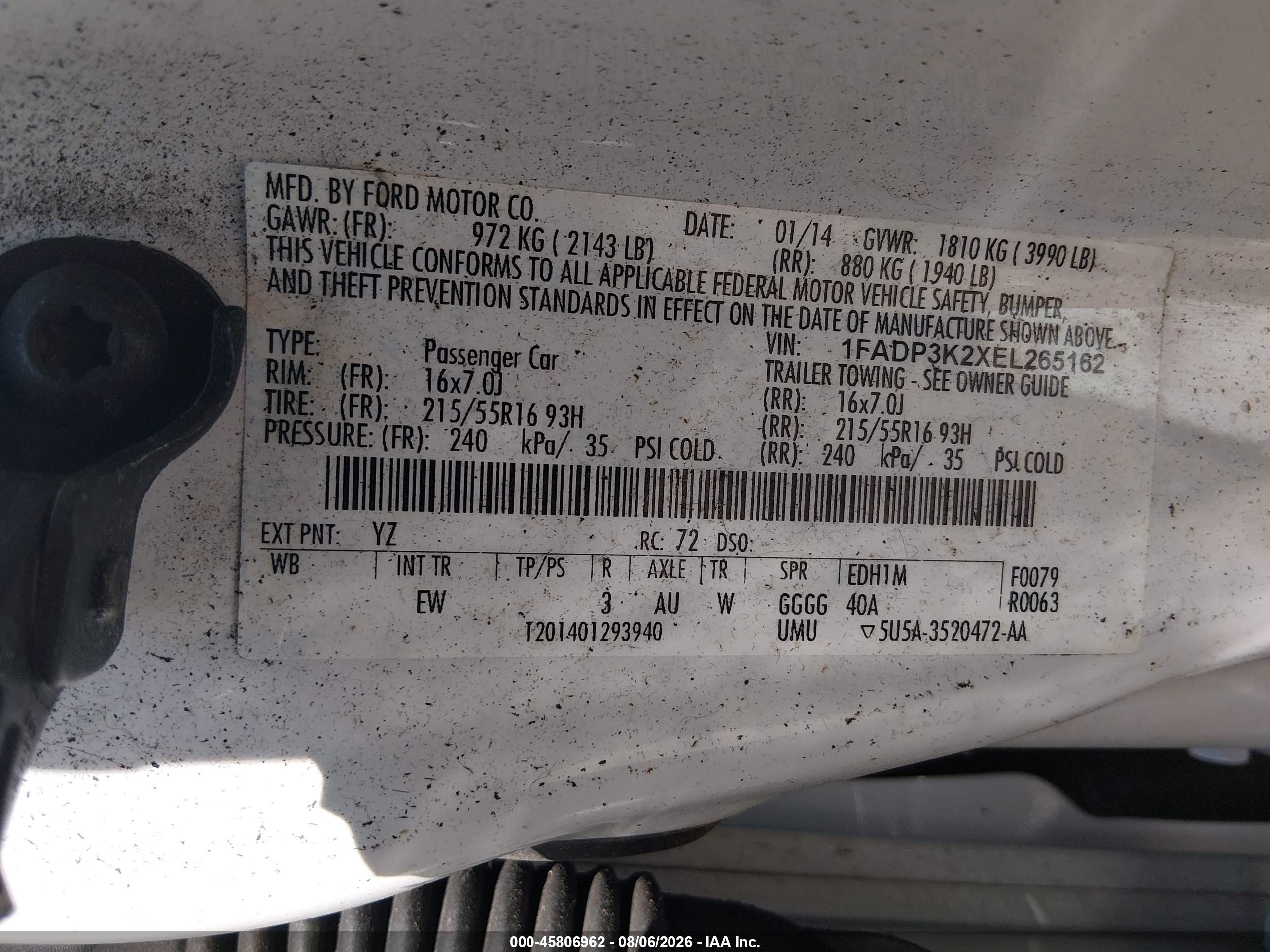2014 Ford Focus Se White vin: 1FADP3K2XEL265162
