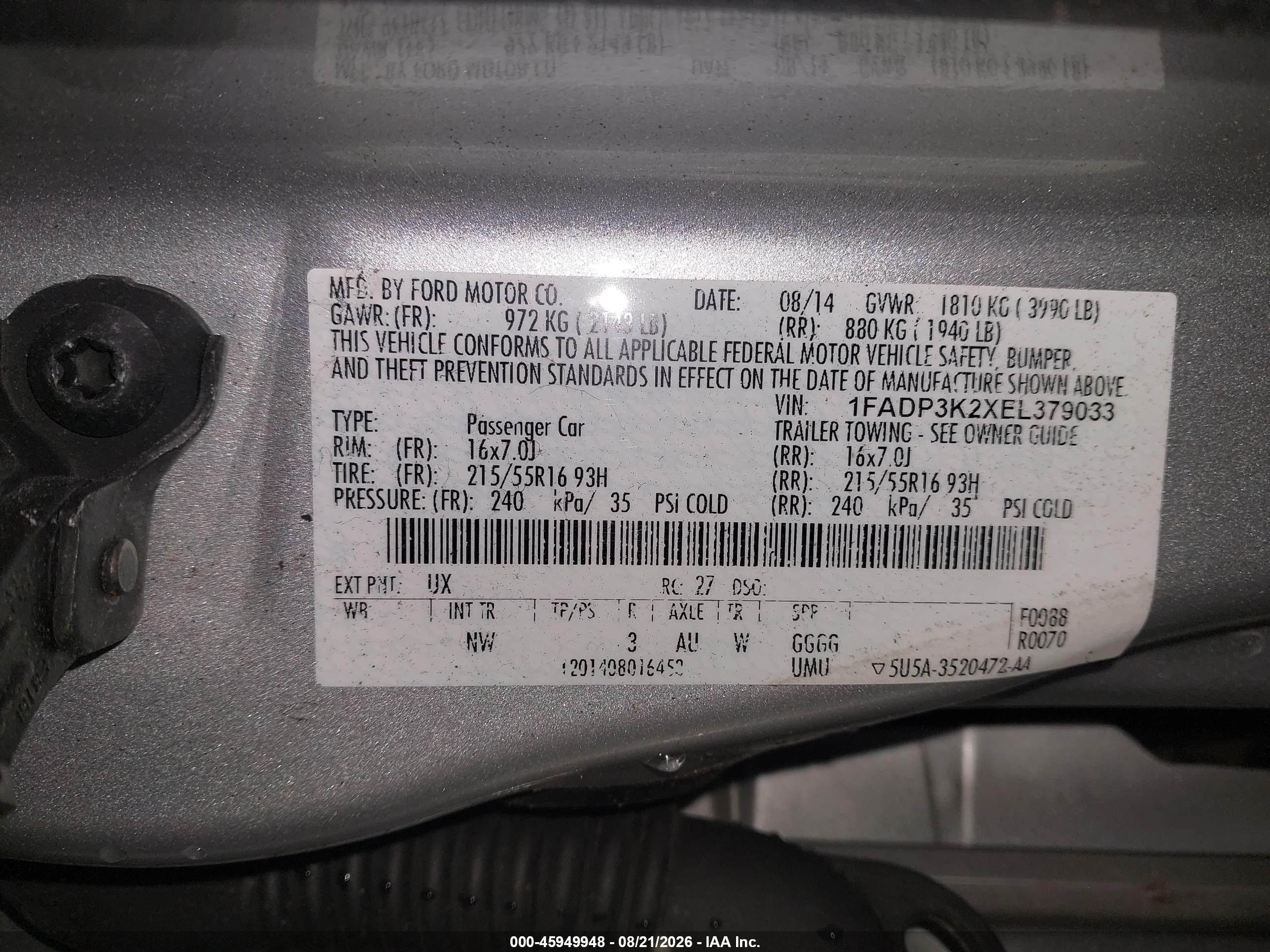 2014 Ford Focus Se Silver vin: 1FADP3K2XEL379033