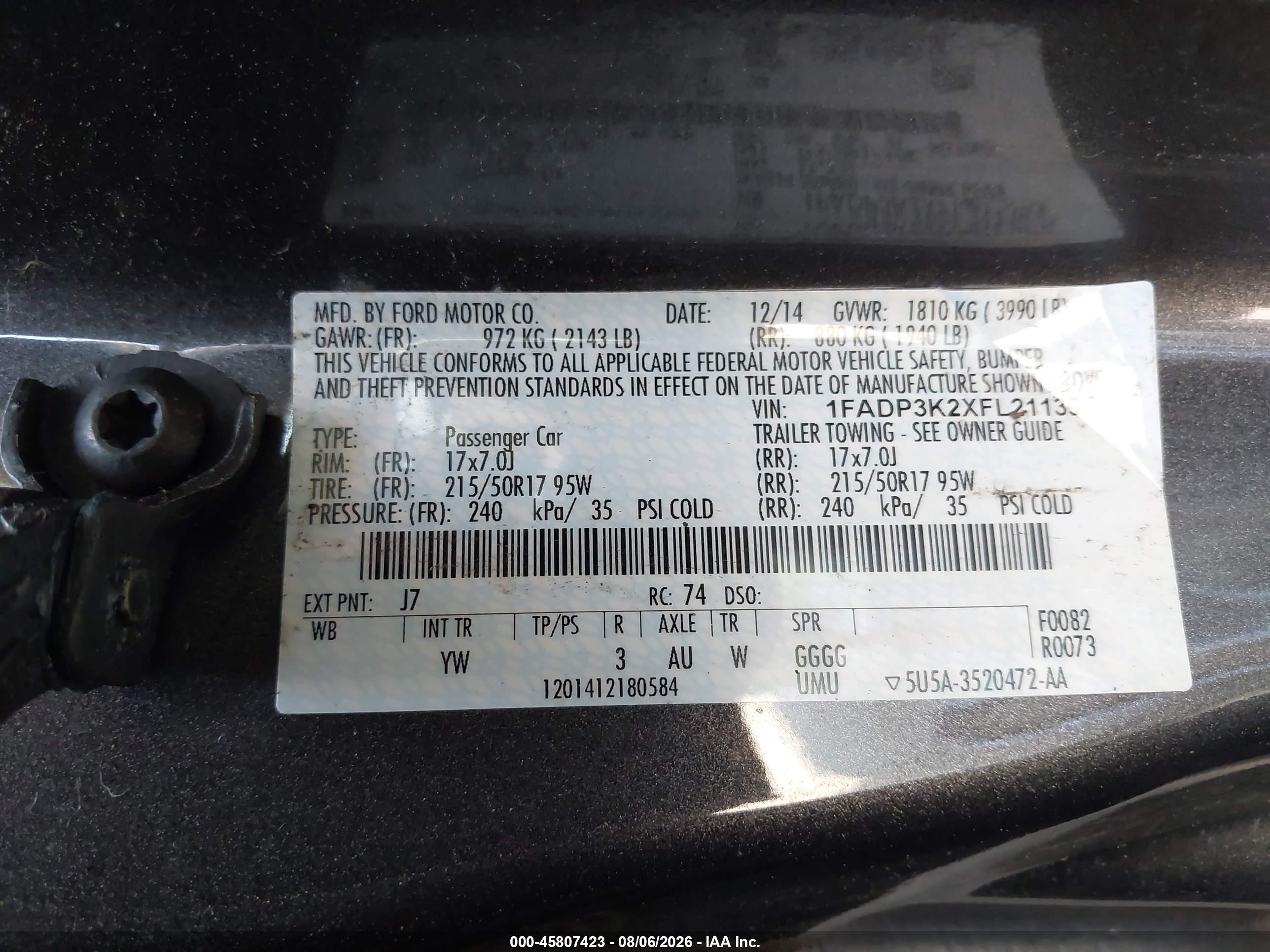 2015 Ford Focus Se Gray vin: 1FADP3K2XFL211393