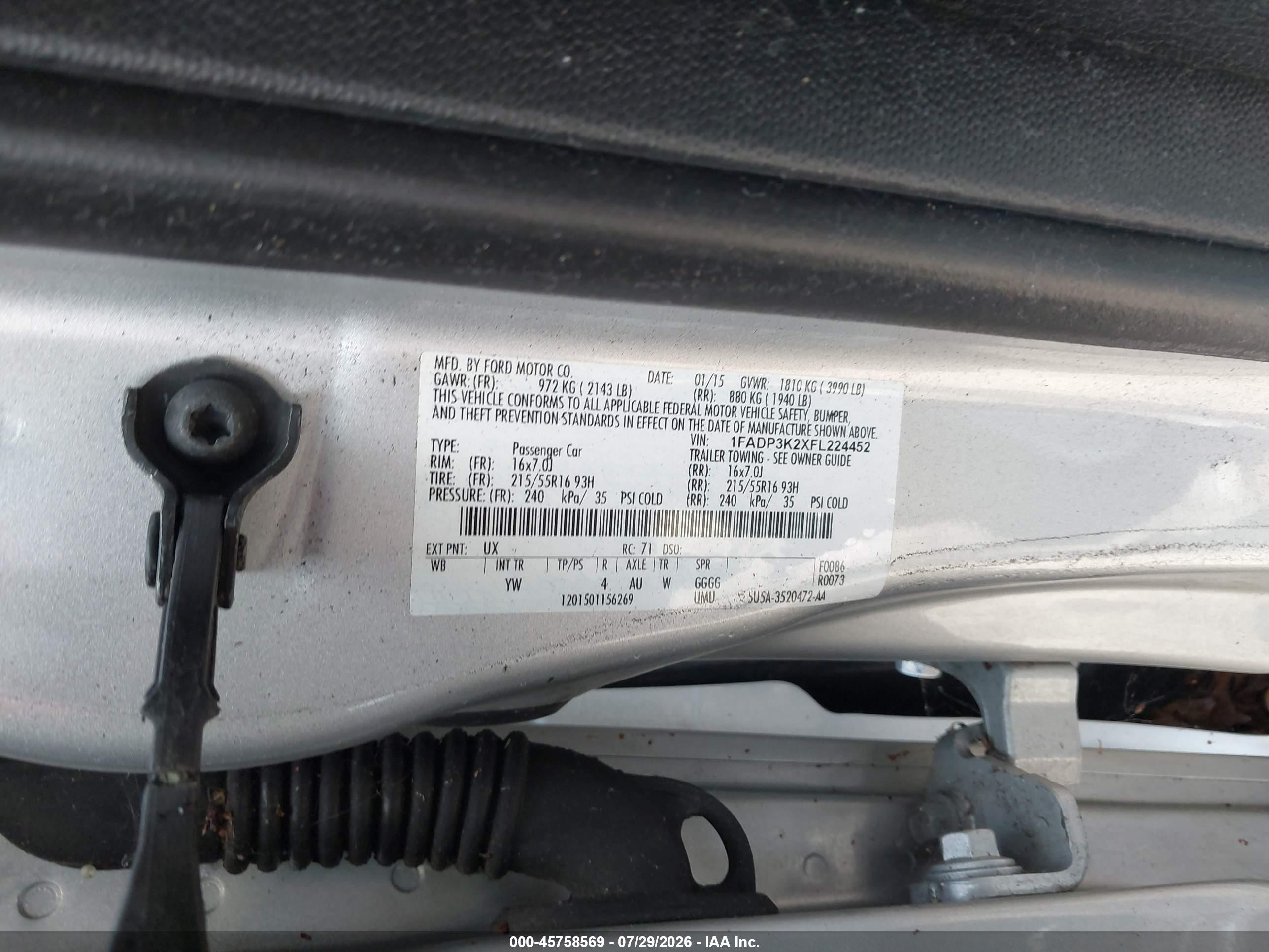 2015 Ford Focus Se Silver vin: 1FADP3K2XFL224452