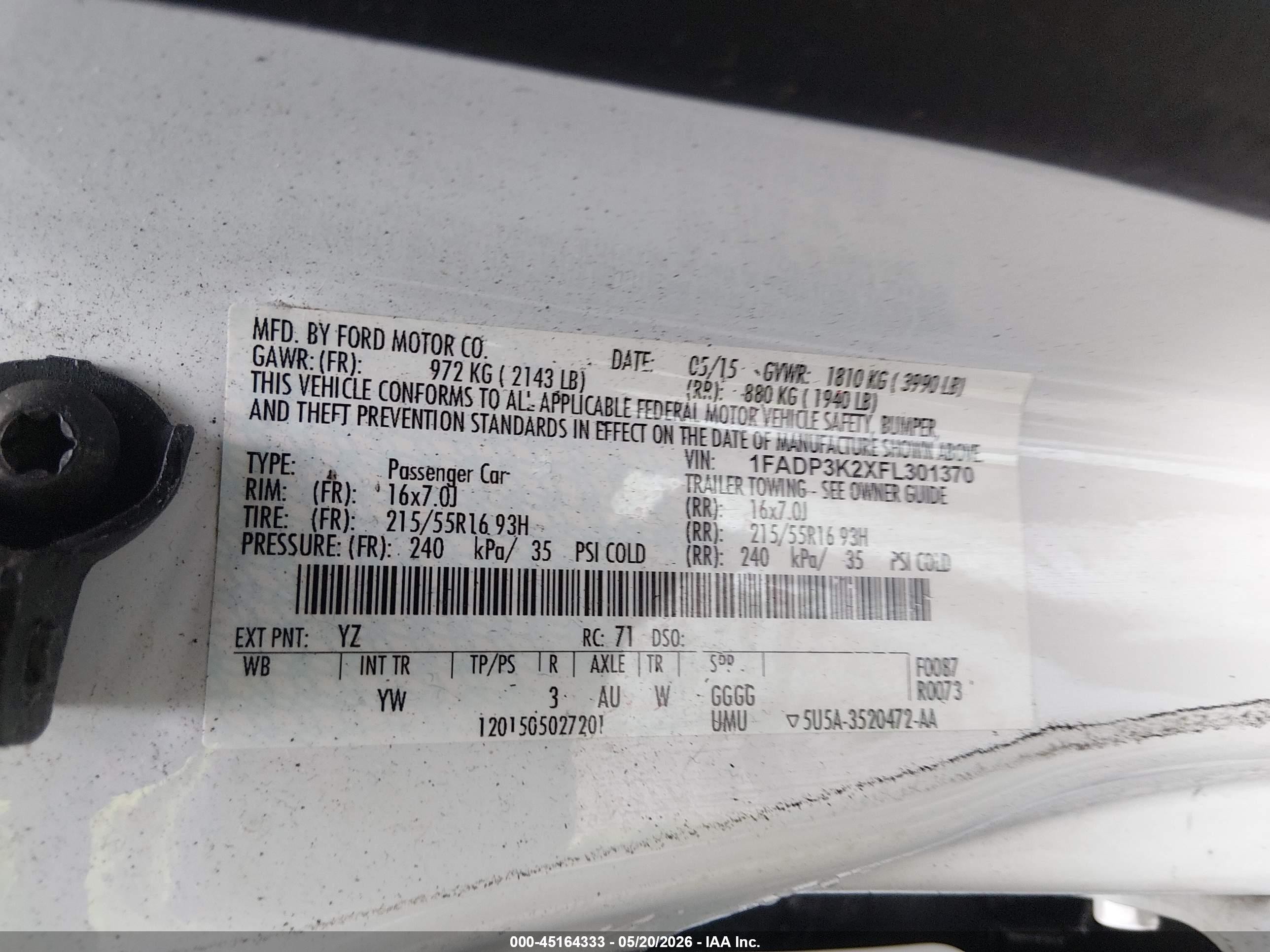 2015 Ford Focus Se Белый vin: 1FADP3K2XFL301370