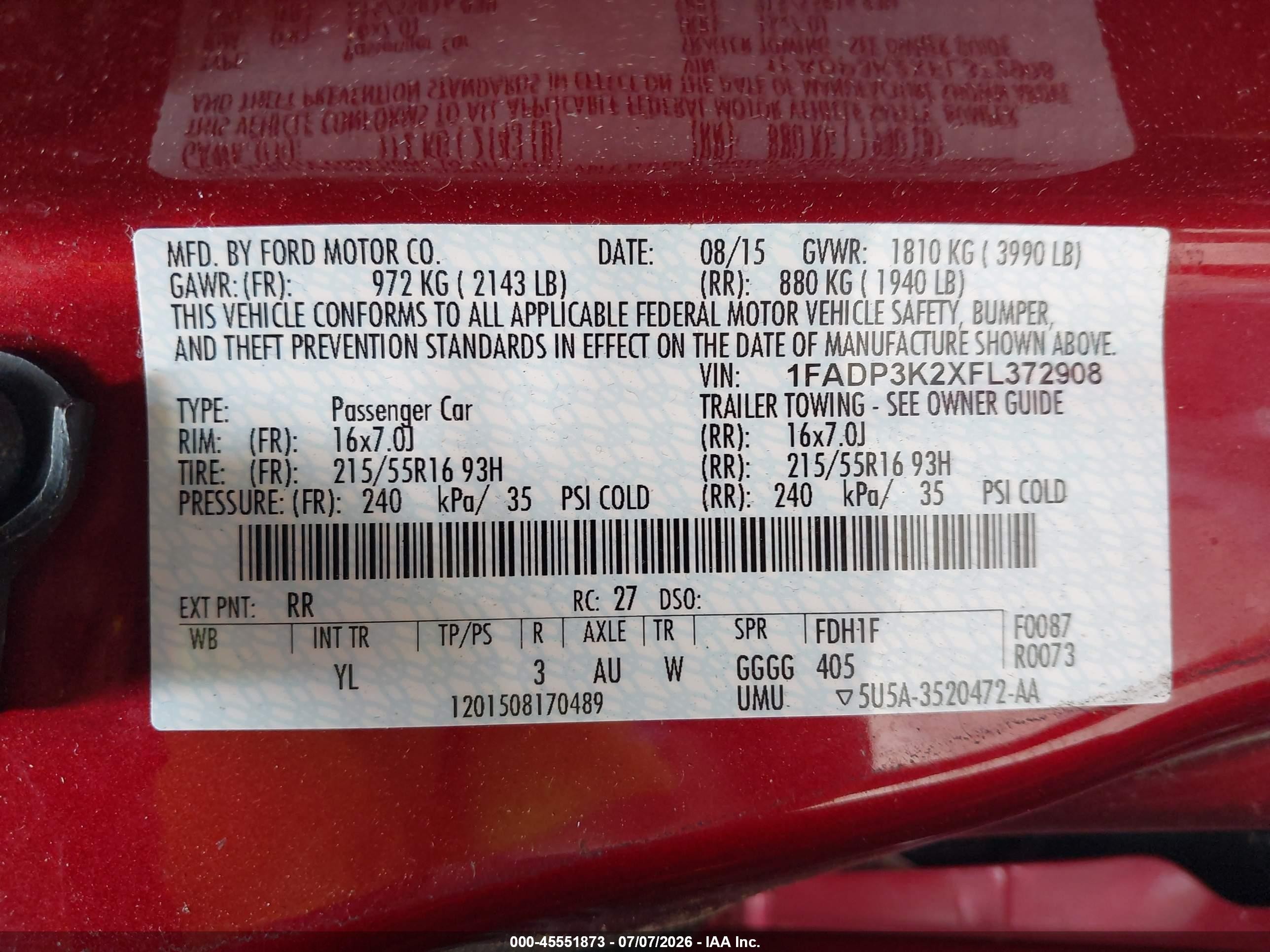 2015 Ford Focus Se Red vin: 1FADP3K2XFL372908