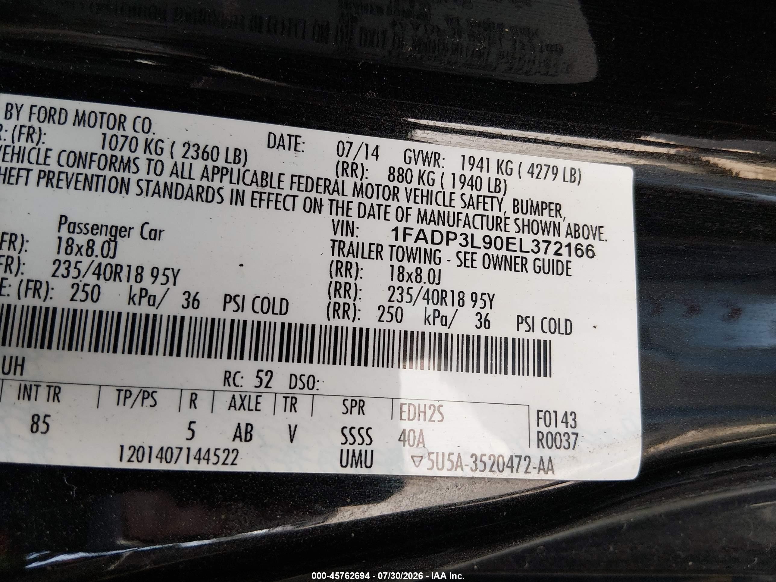 2014 Ford Focus St   Black vin: 1FADP3L90EL372166