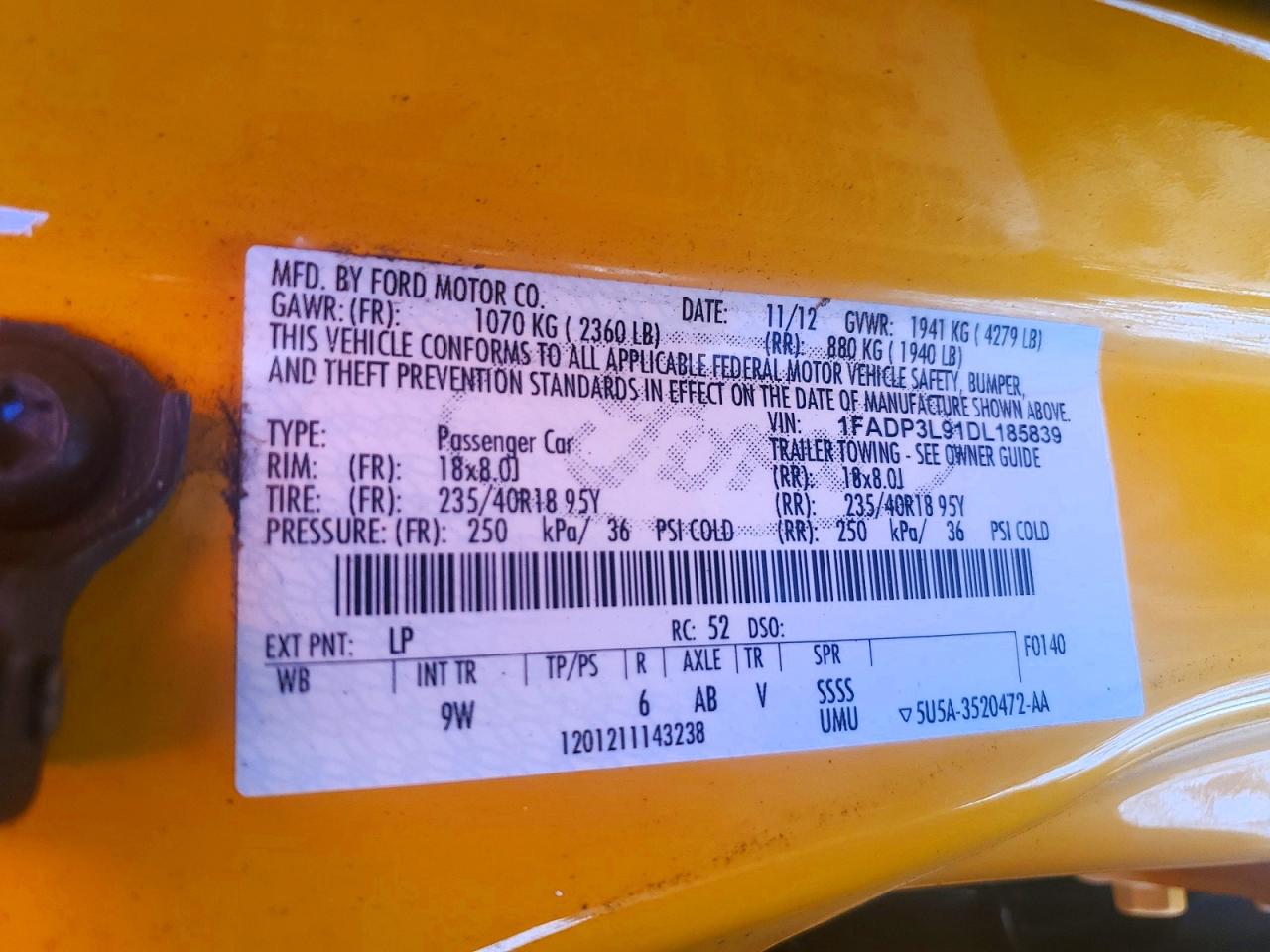 2013 Ford Focus St Gold vin: 1FADP3L91DL185839