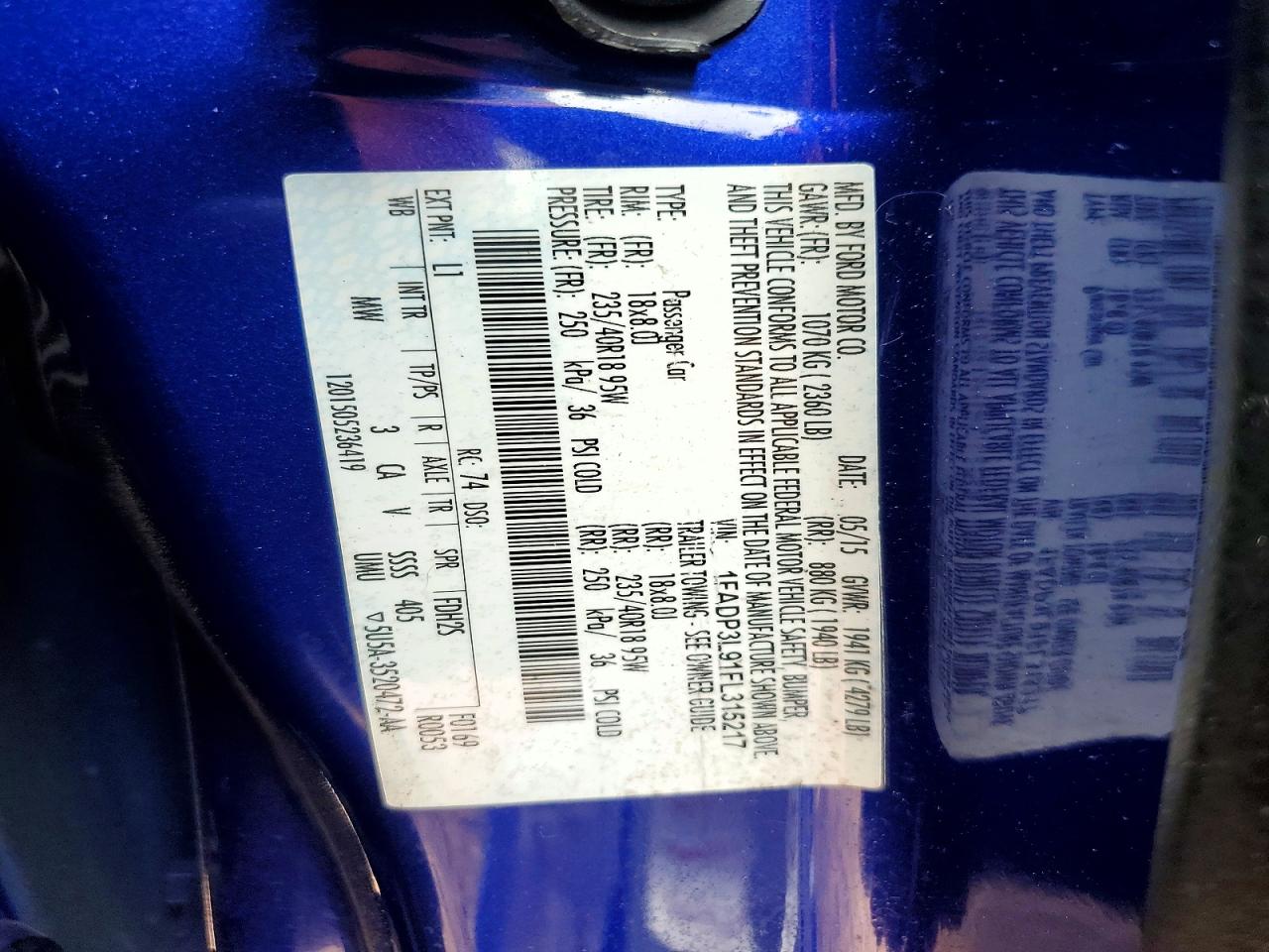 2015 Ford Focus St Blue vin: 1FADP3L91FL315217
