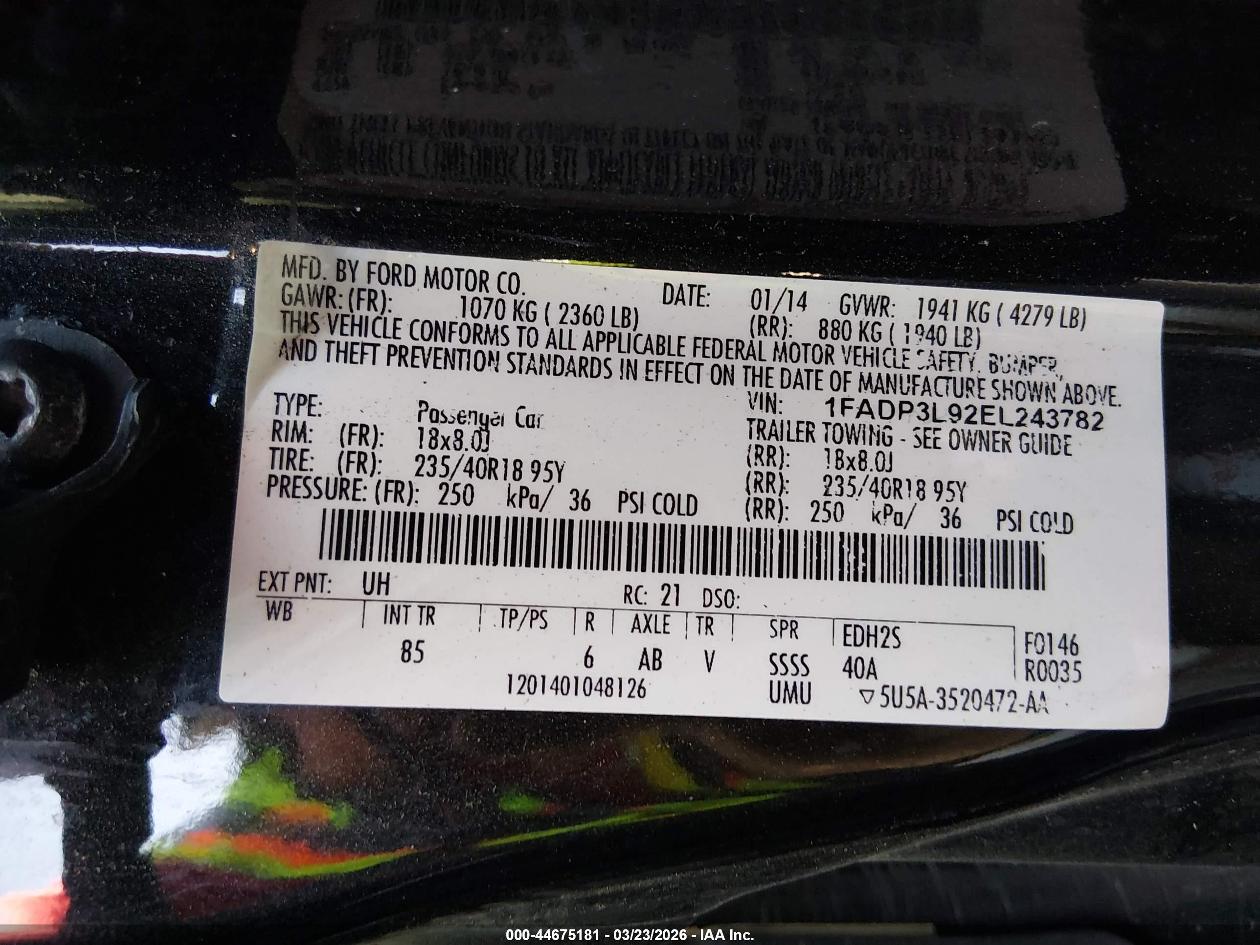 2014 Ford Focus St   Black vin: 1FADP3L92EL243782