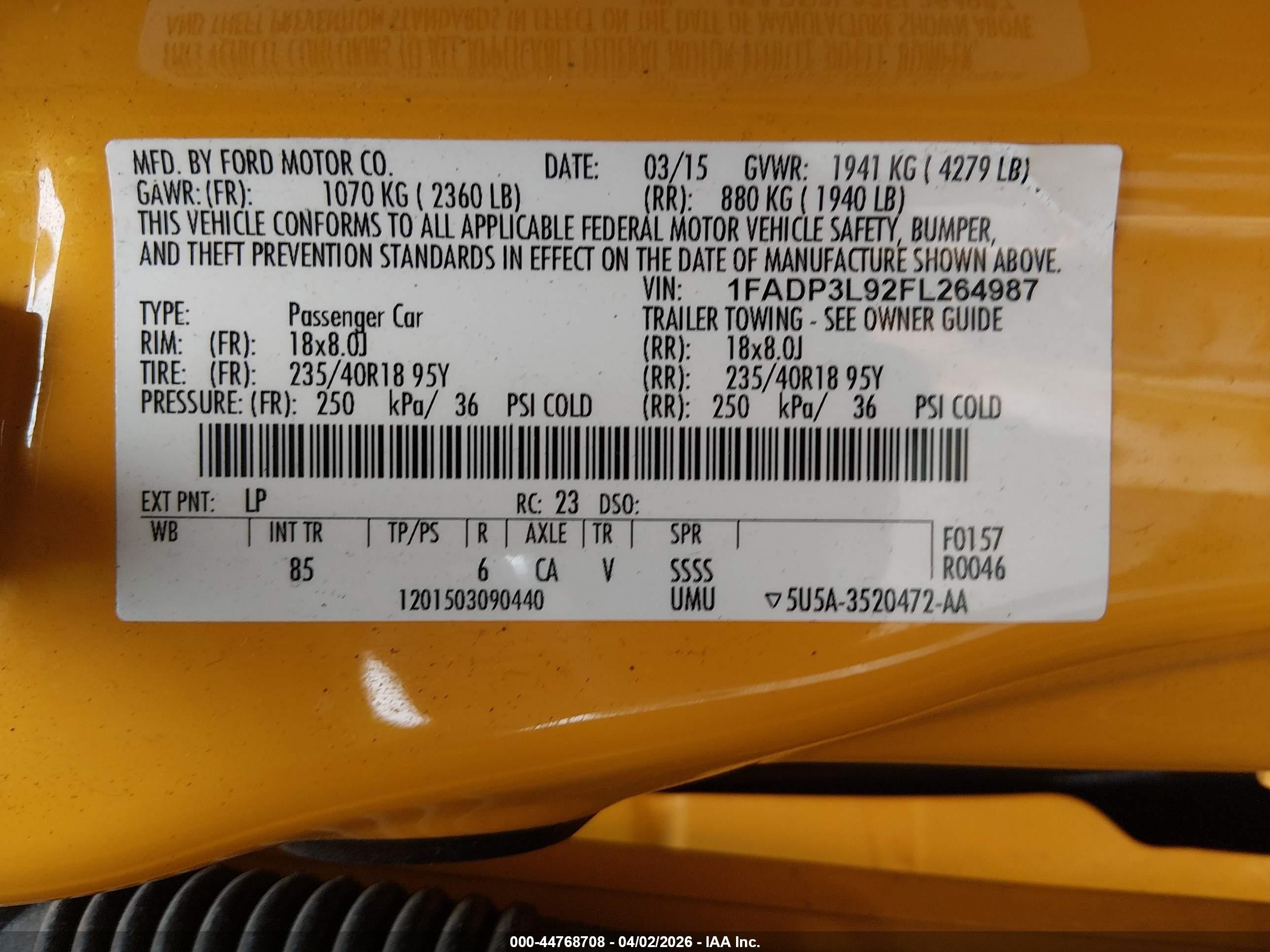 2015 Ford Focus St   Orange vin: 1FADP3L92FL264987