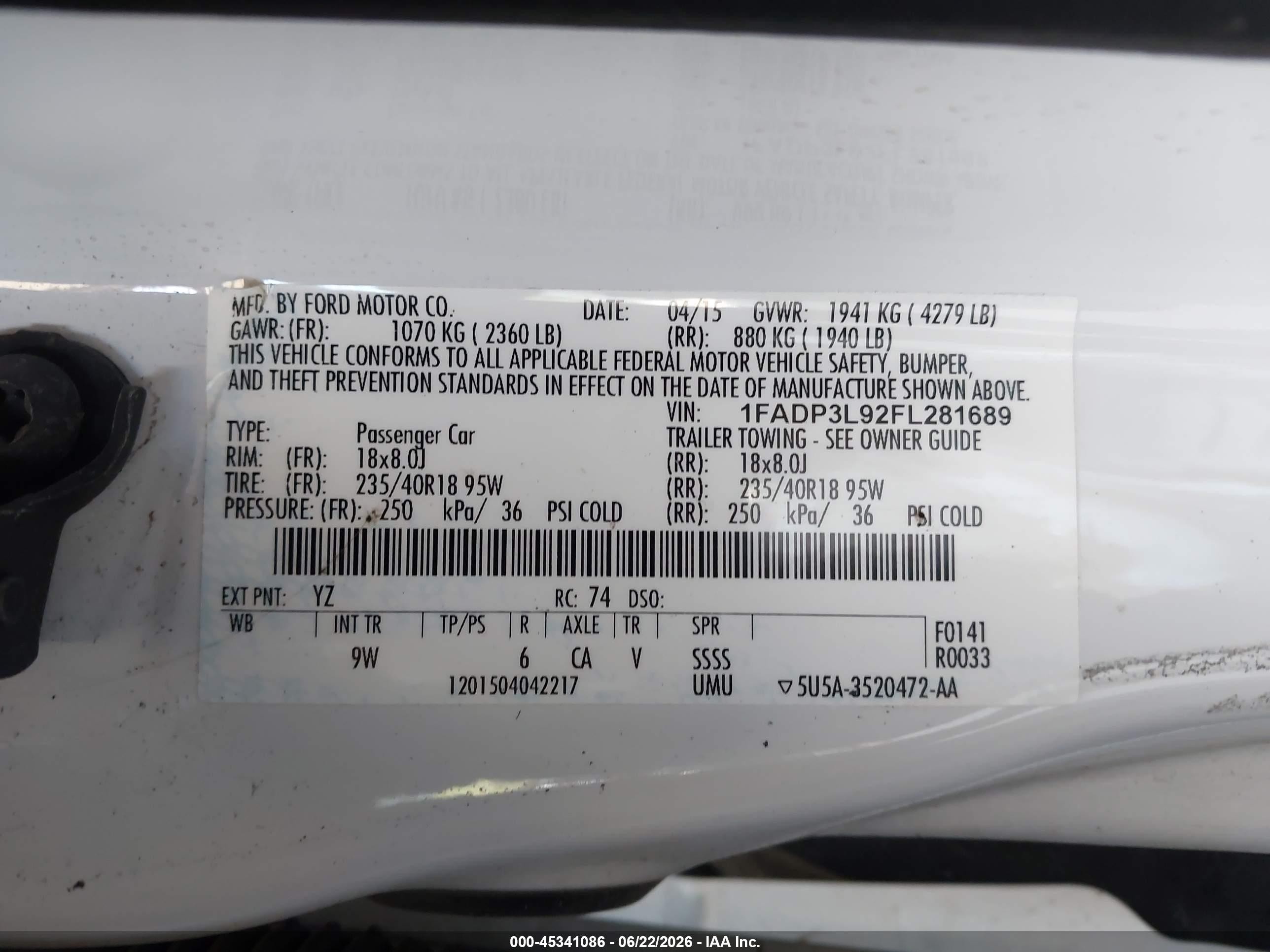 2015 Ford Focus St   White vin: 1FADP3L92FL281689