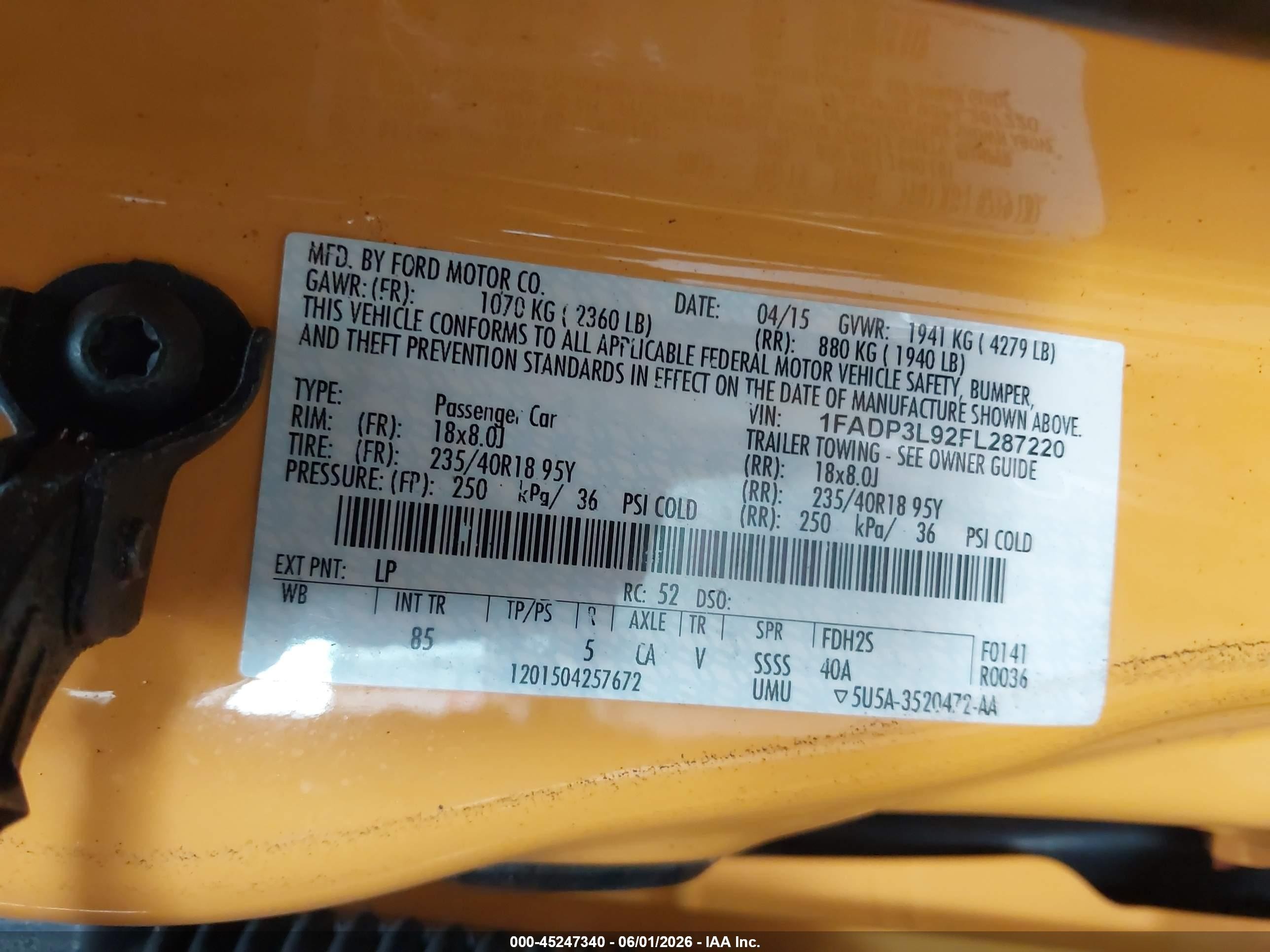 2015 Ford Focus St   Желтый vin: 1FADP3L92FL287220