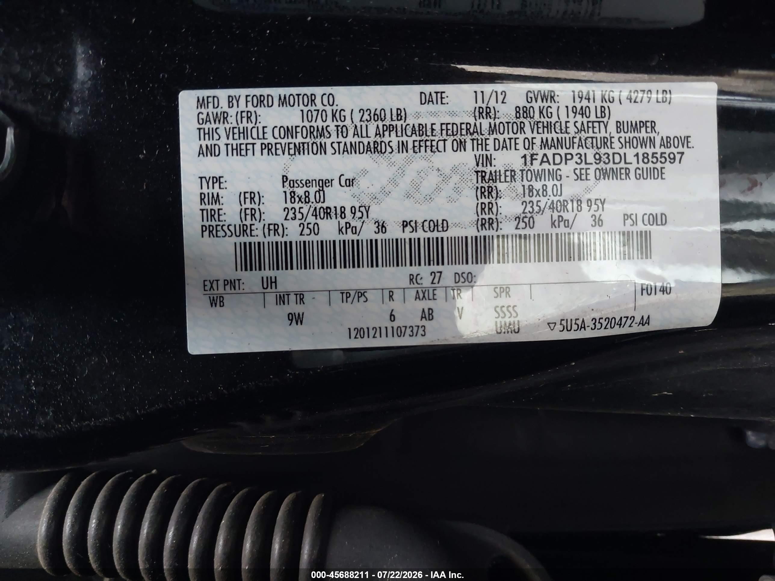 2013 Ford Focus St   Black vin: 1FADP3L93DL185597