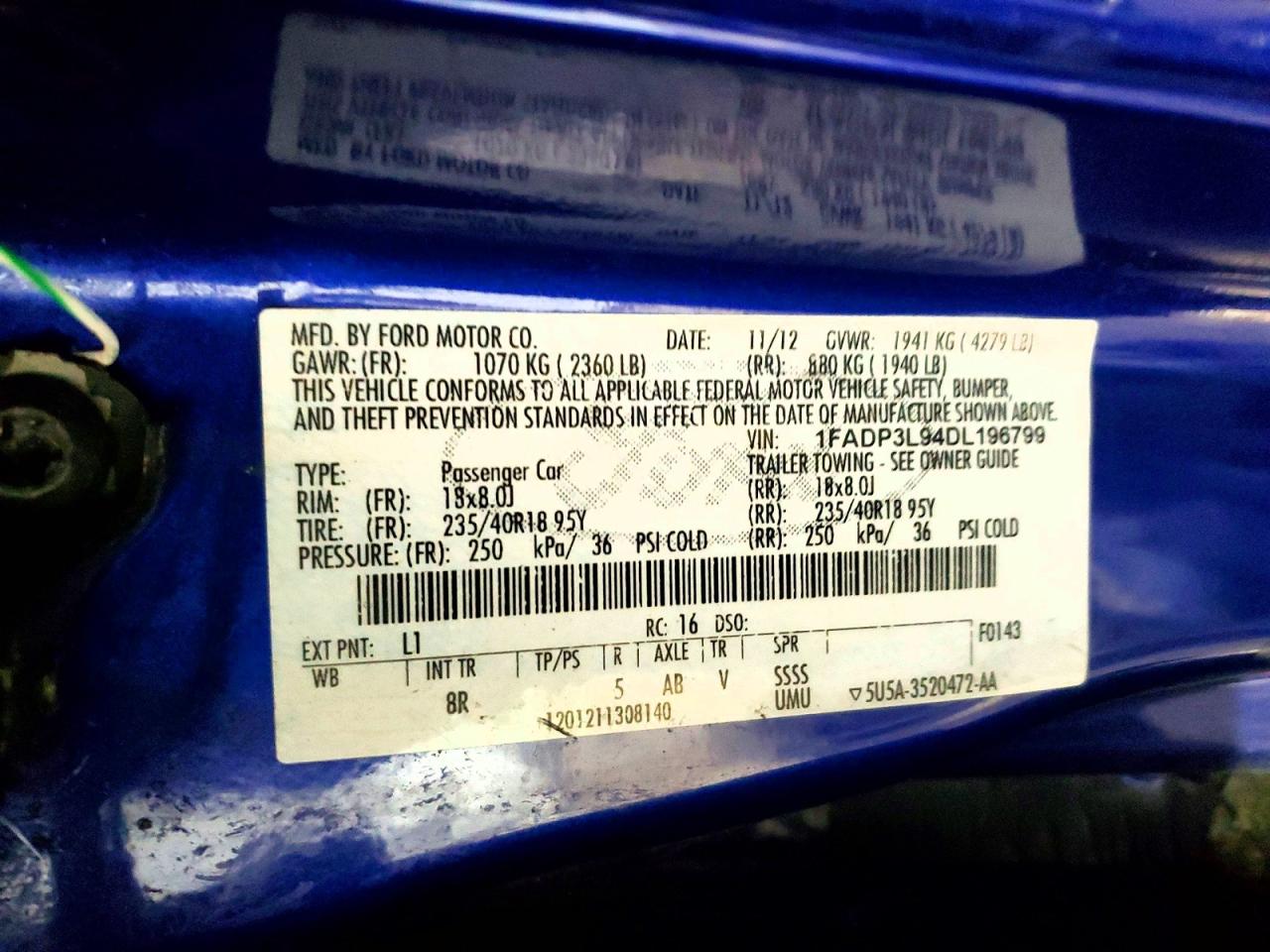 2013 Ford Focus St Blue vin: 1FADP3L94DL196799