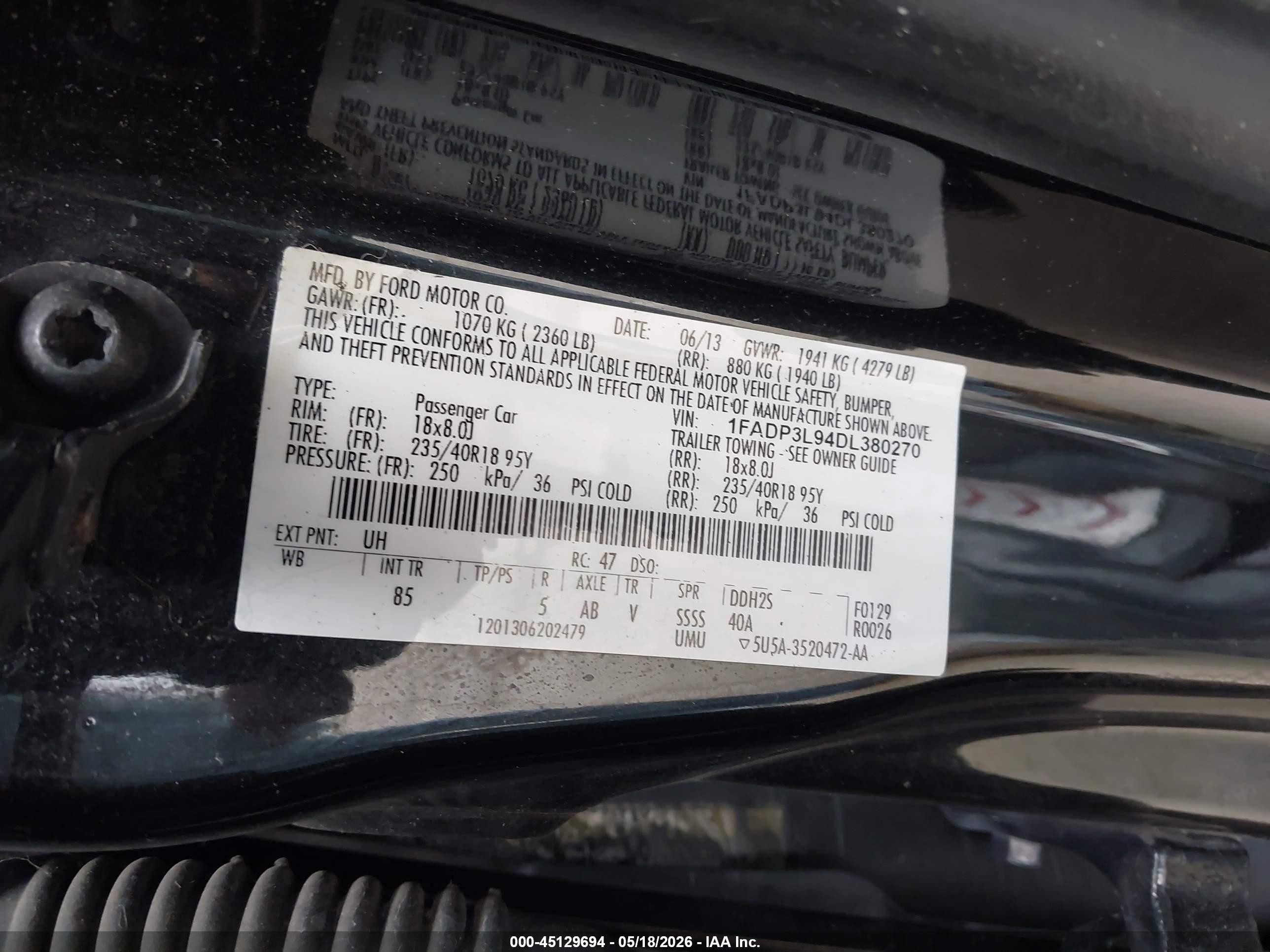 2013 Ford Focus St   Black vin: 1FADP3L94DL380270