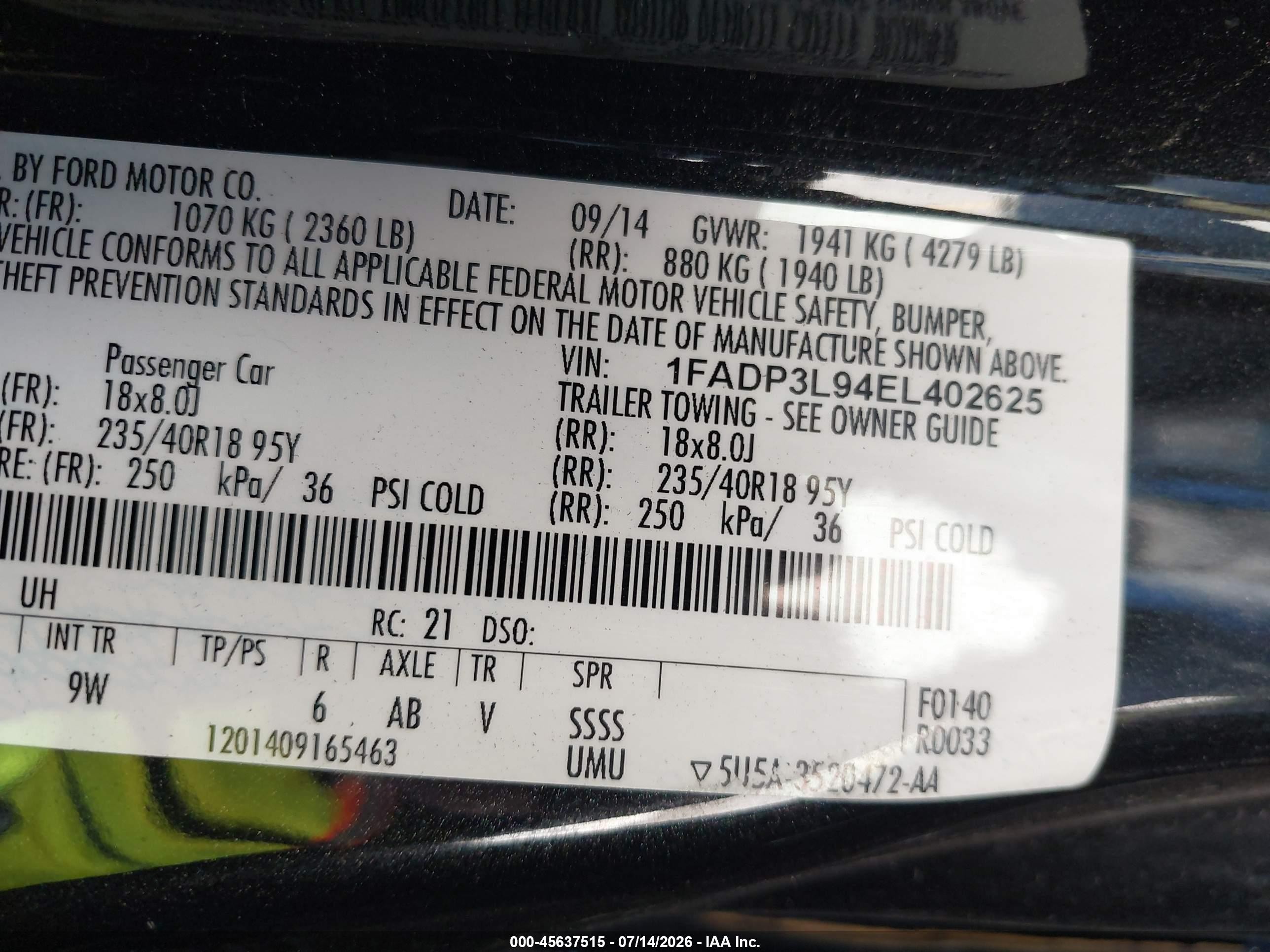 2014 Ford Focus St   Black vin: 1FADP3L94EL402625