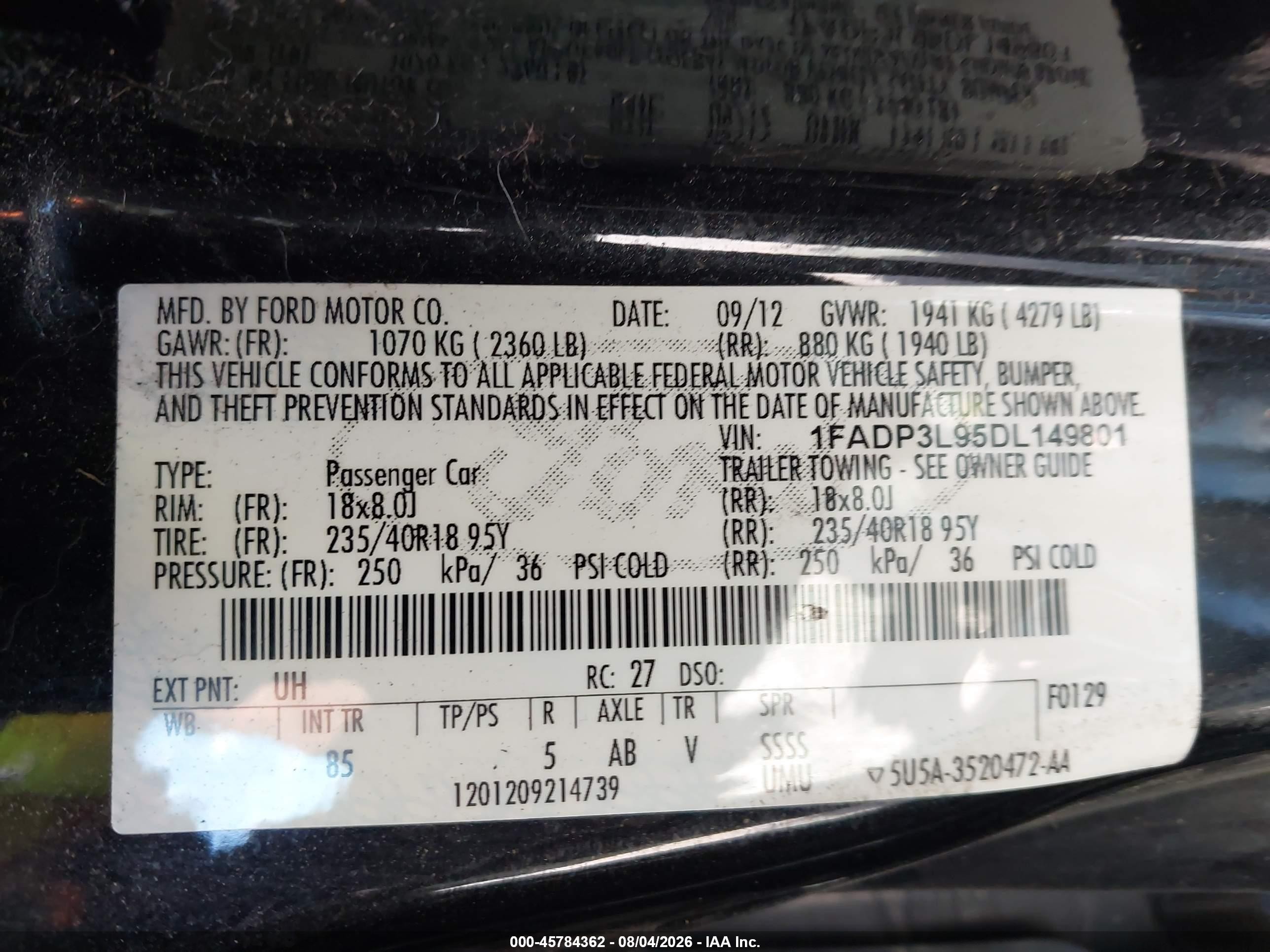 2013 Ford Focus St   Black vin: 1FADP3L95DL149801