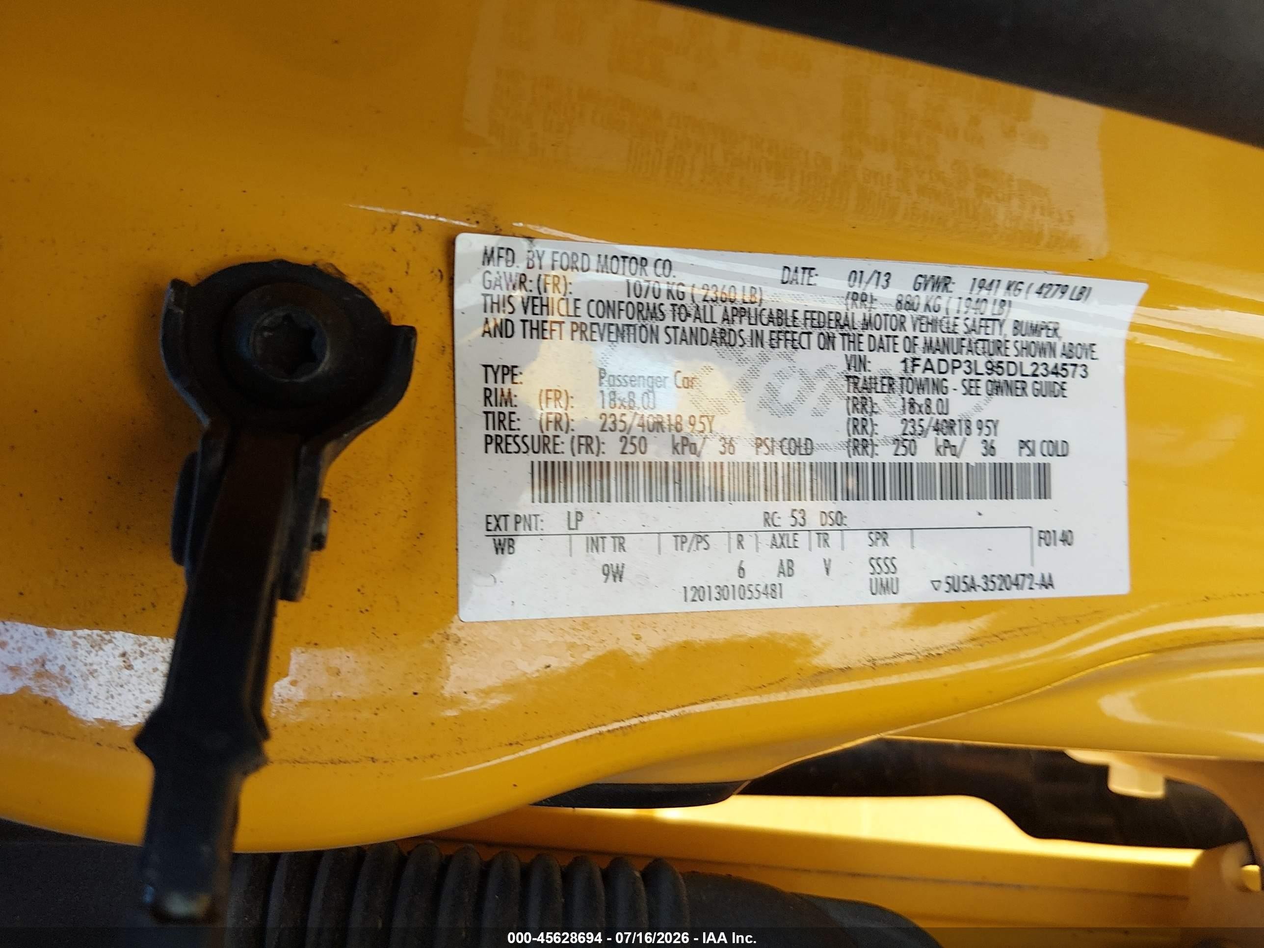 2013 Ford Focus St Желтый vin: 1FADP3L95DL234573