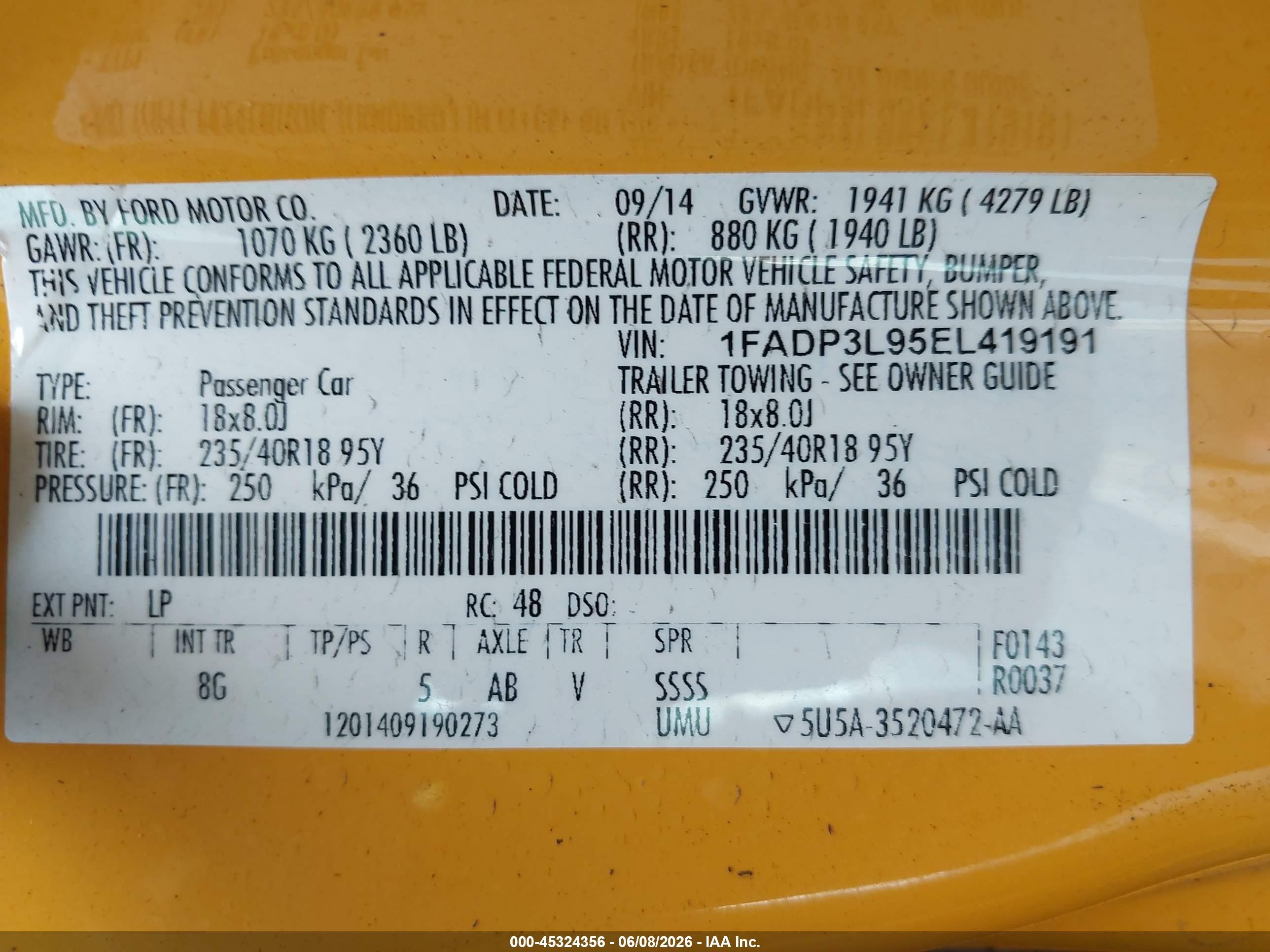 2014 Ford Focus St   Yellow vin: 1FADP3L95EL419191