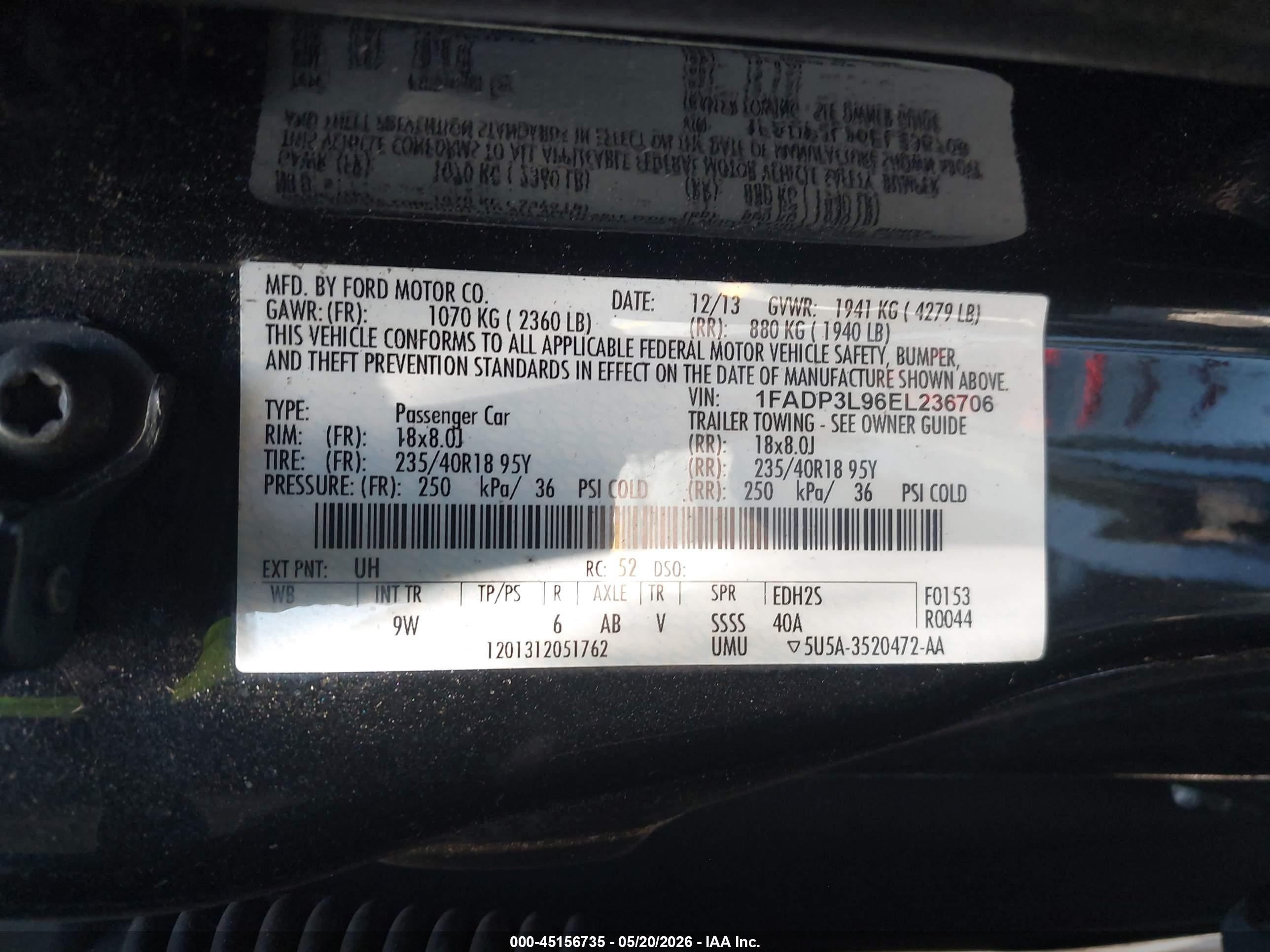 2014 Ford Focus St   Black vin: 1FADP3L96EL236706