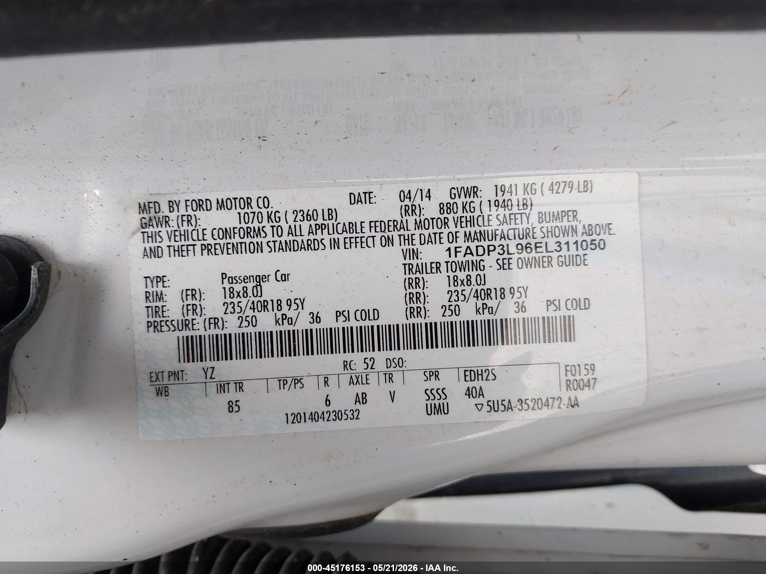 2014 Ford Focus St   White vin: 1FADP3L96EL311050