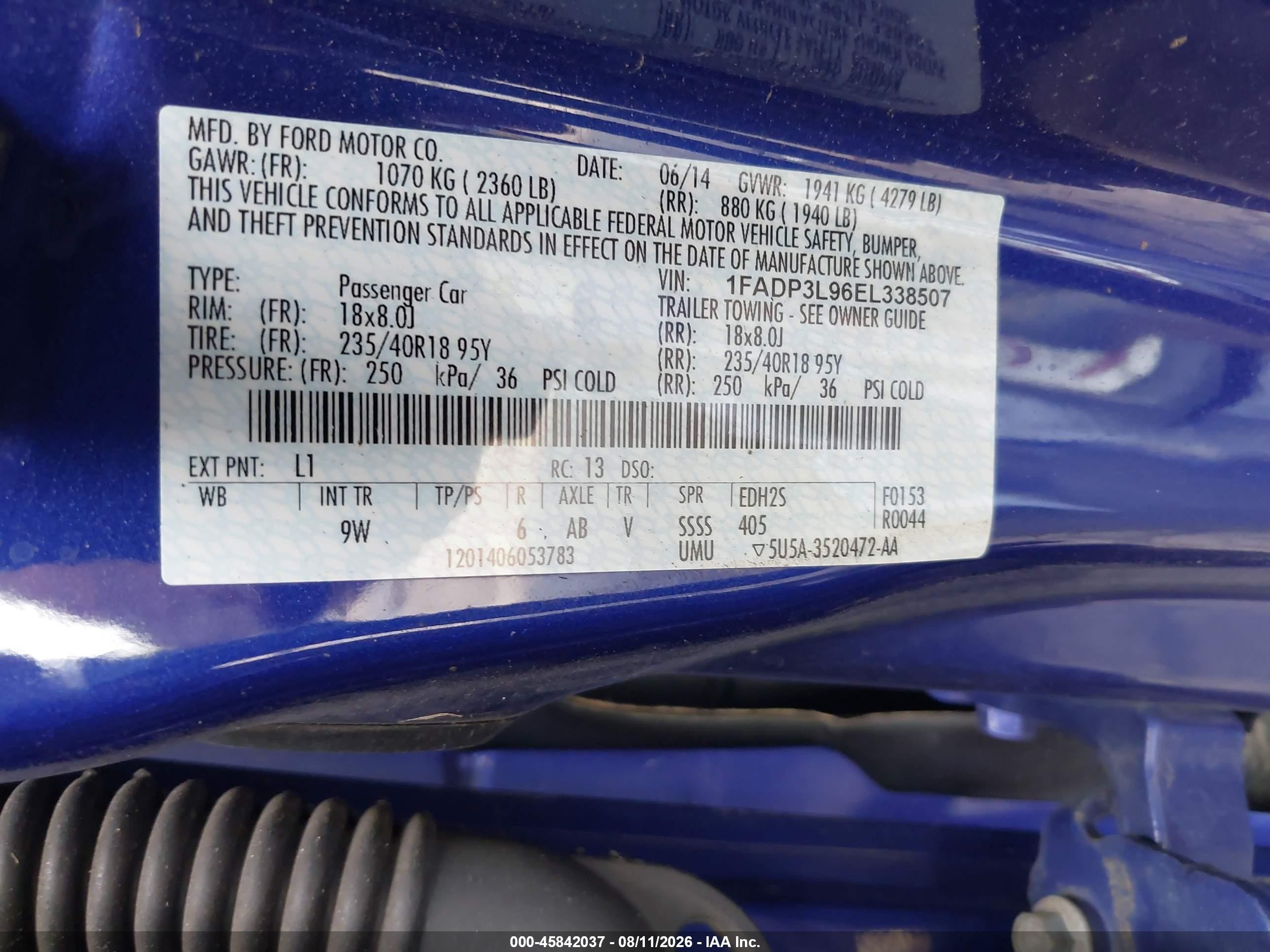 2014 Ford Focus St   Blue vin: 1FADP3L96EL338507