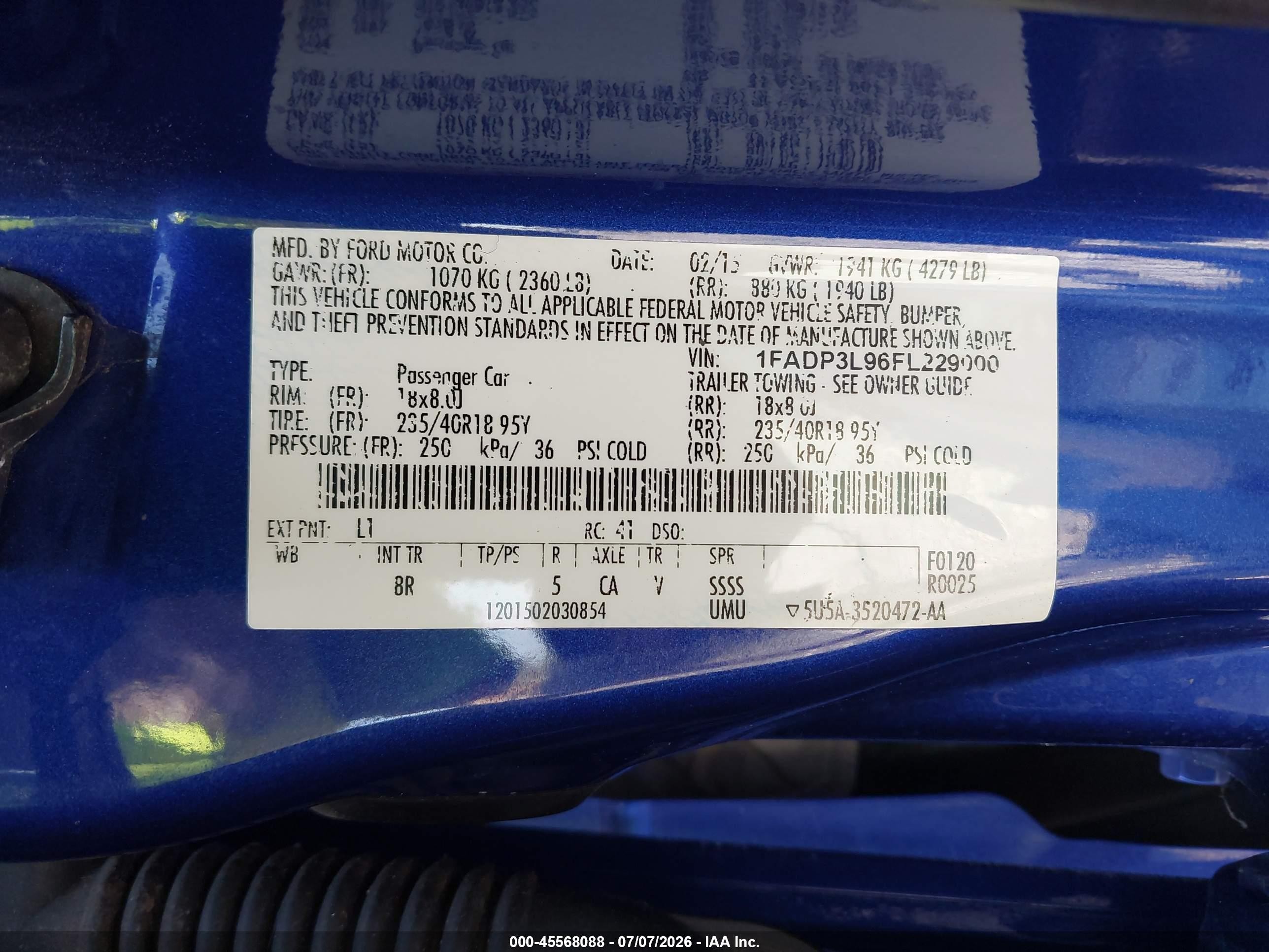 2015 Ford Focus St   Blue vin: 1FADP3L96FL229000