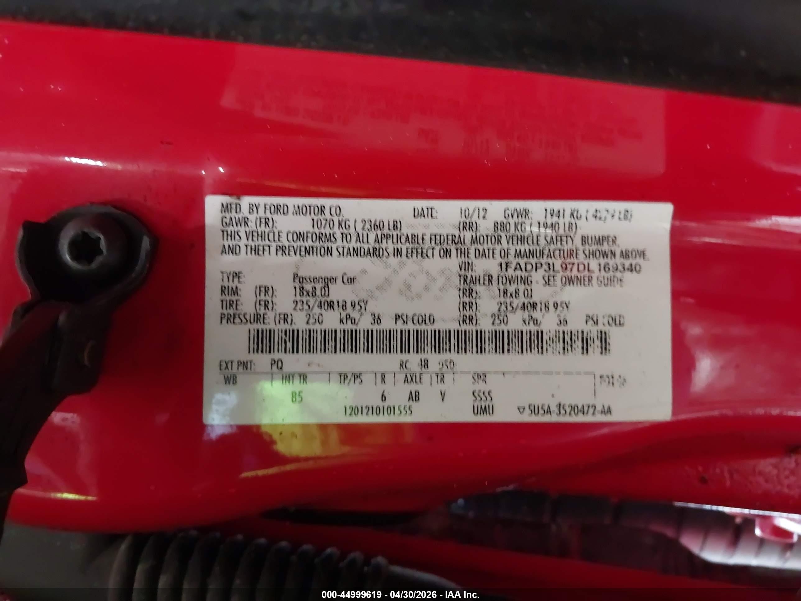2013 Ford Focus St Red vin: 1FADP3L97DL169340
