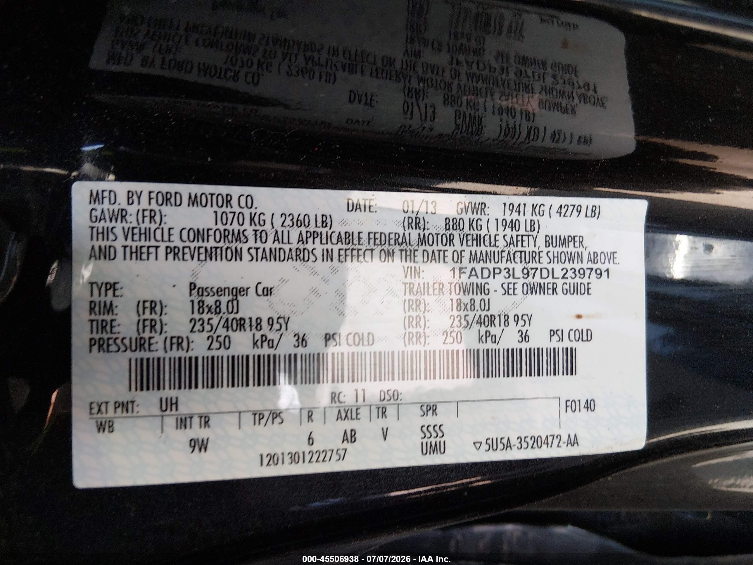 2013 Ford Focus St   Black vin: 1FADP3L97DL239791