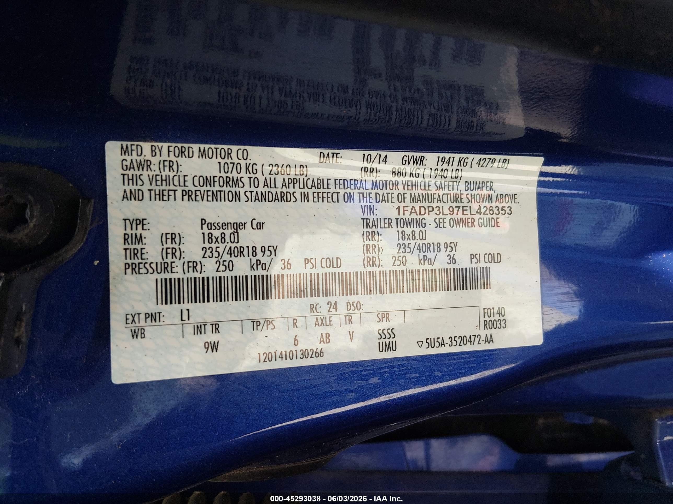 2014 Ford Focus St   Blue vin: 1FADP3L97EL426353