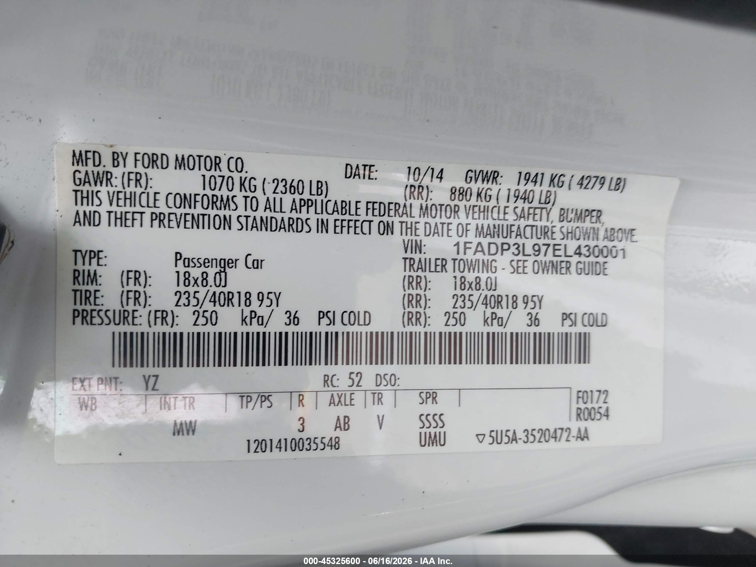 2014 Ford Focus St   Белый vin: 1FADP3L97EL430001