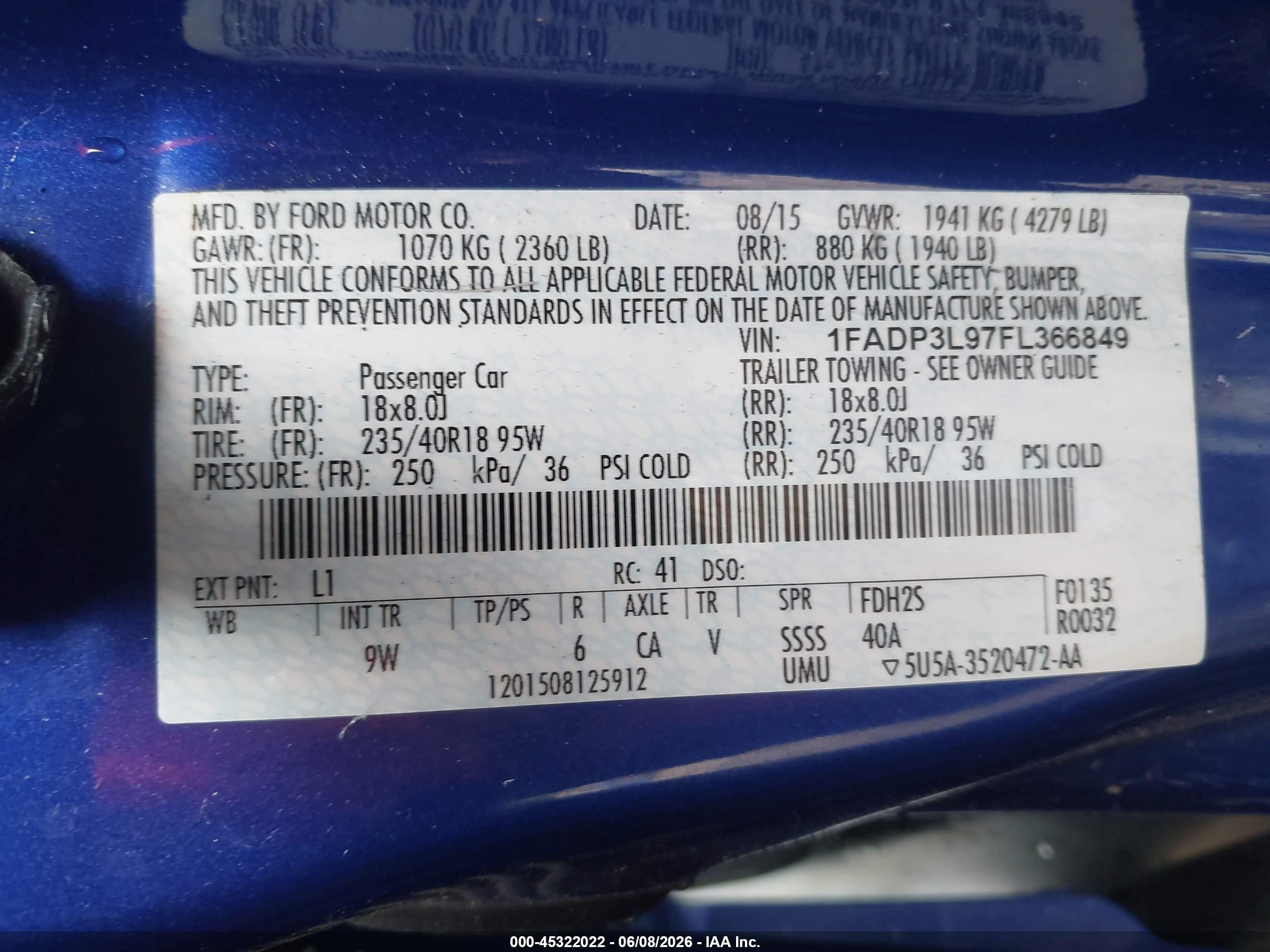 2015 Ford Focus St   Dark Blue vin: 1FADP3L97FL366849