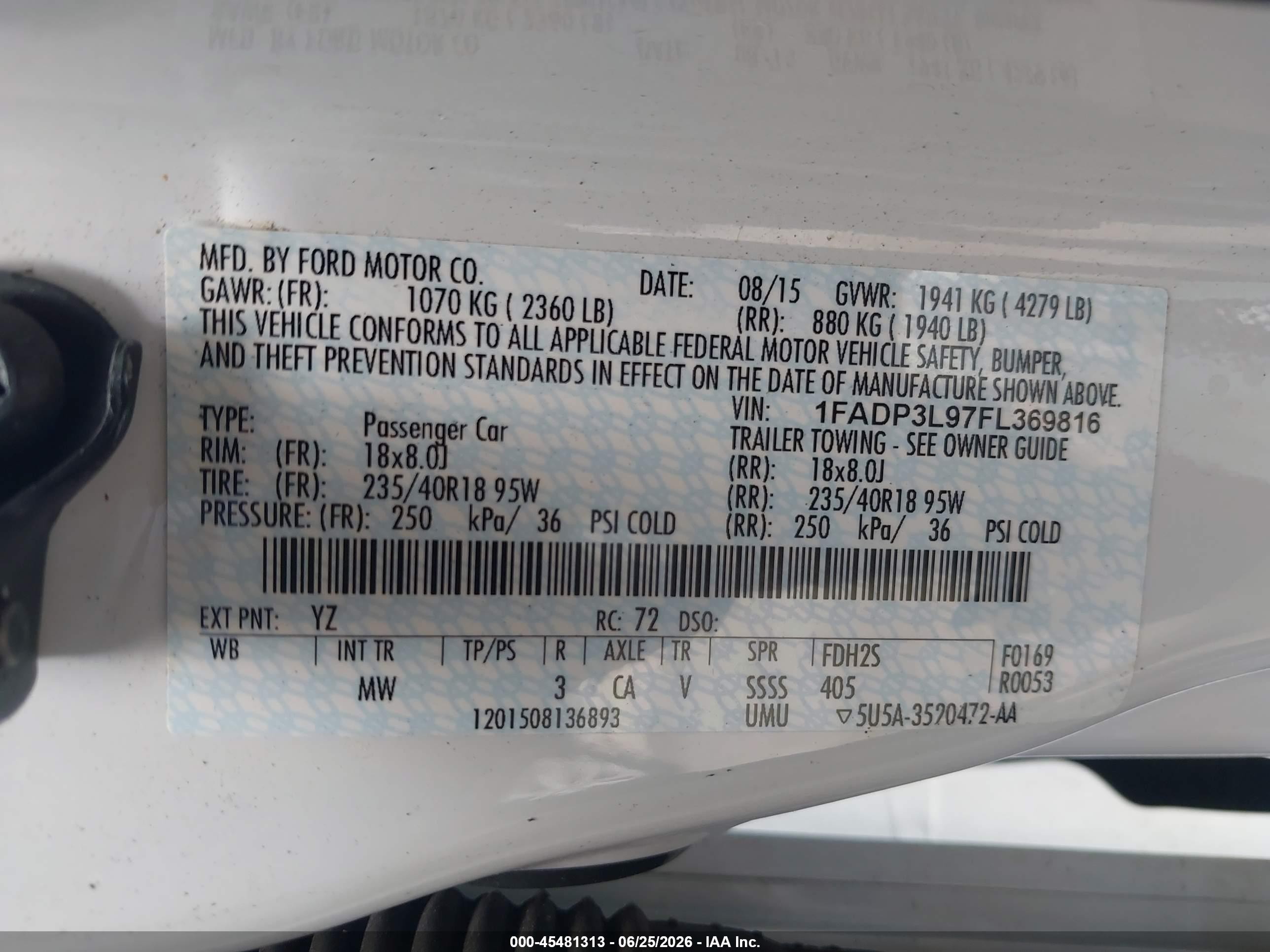 2015 Ford Focus St   White vin: 1FADP3L97FL369816