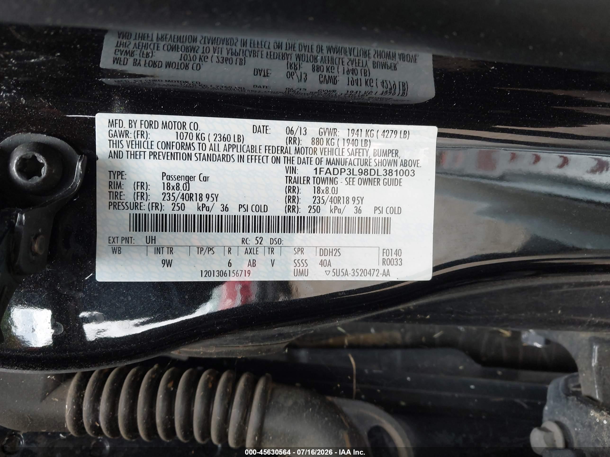 2013 Ford Focus St   Черный vin: 1FADP3L98DL381003